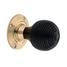 Ebony Beehive Rim/Mortice Door Knob Polished Brass-Rim Door Knobs-Yester Home