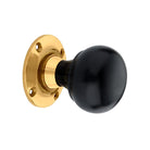 Ebony Bun Rim/Mortice Door Knob Polished Brass-Rim Door Knobs-Yester Home