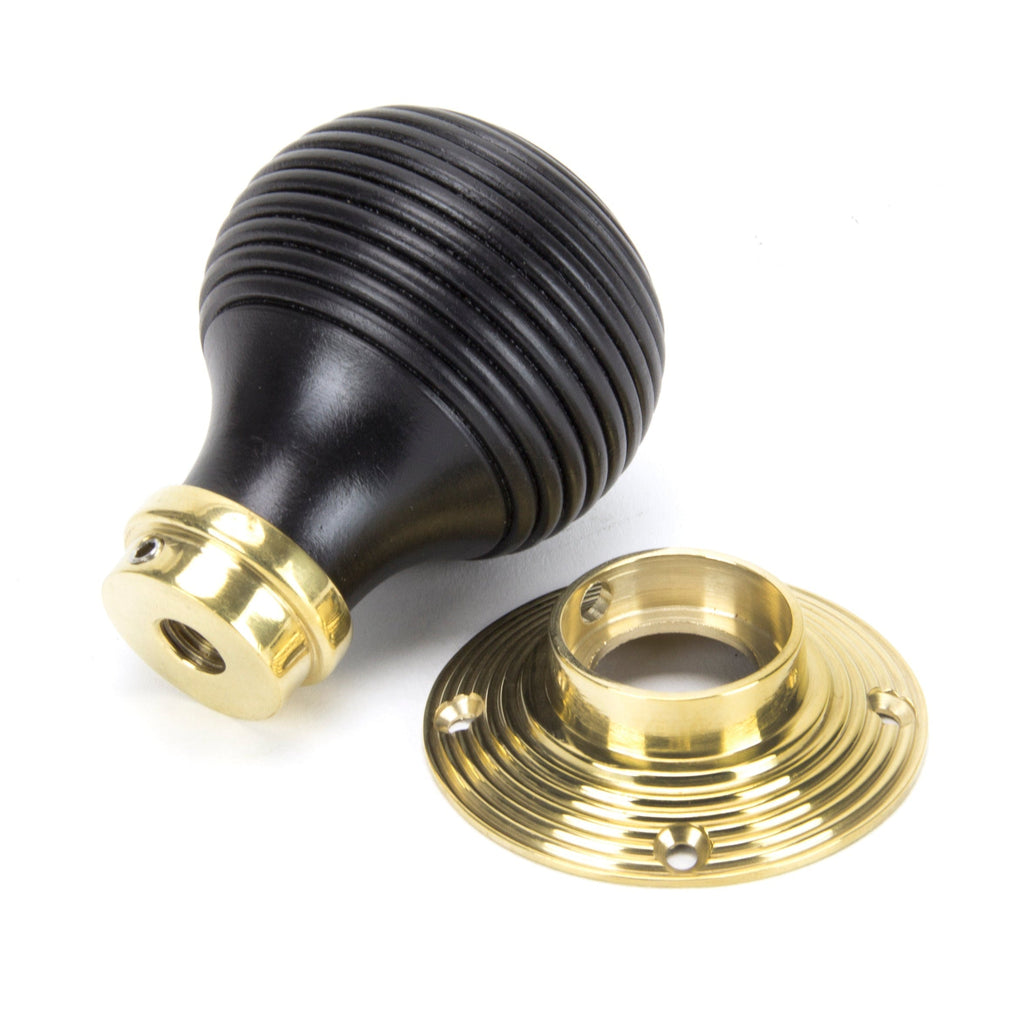 Ebony & Polished Brass Beehive Mortice/Rim Knob Set | From The Anvil-Mortice Knobs-Yester Home