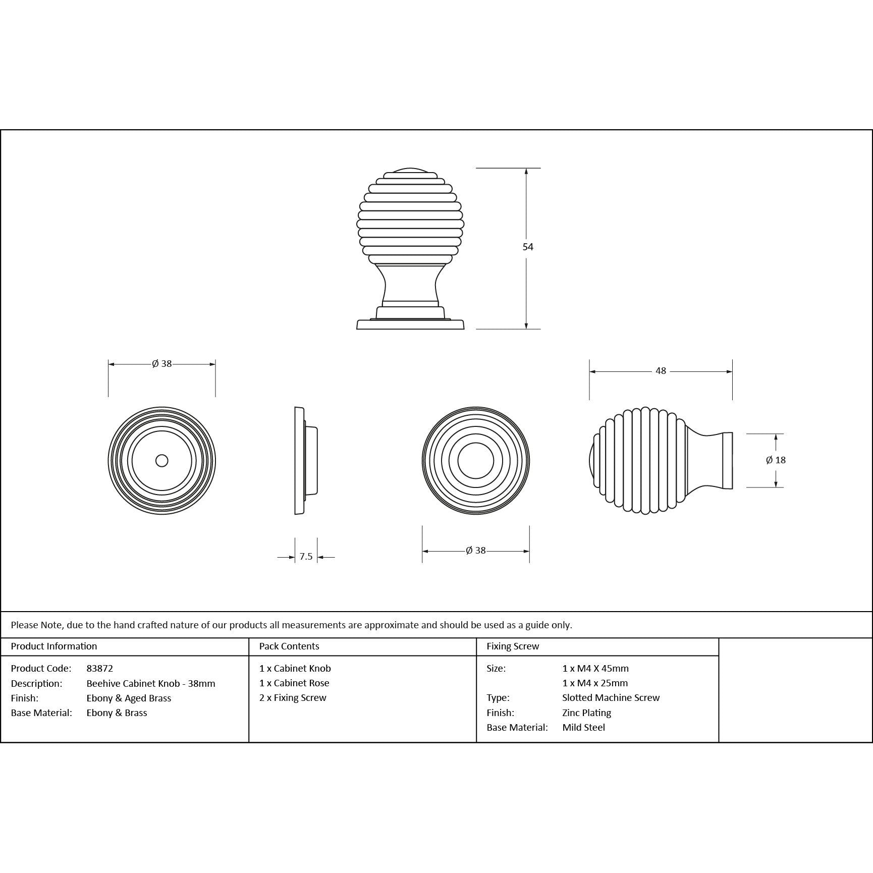 Ebony and AB Beehive Cabinet Knob 38mm | From The Anvil - Cabinet Knobs - From The Anvil - Yester Home