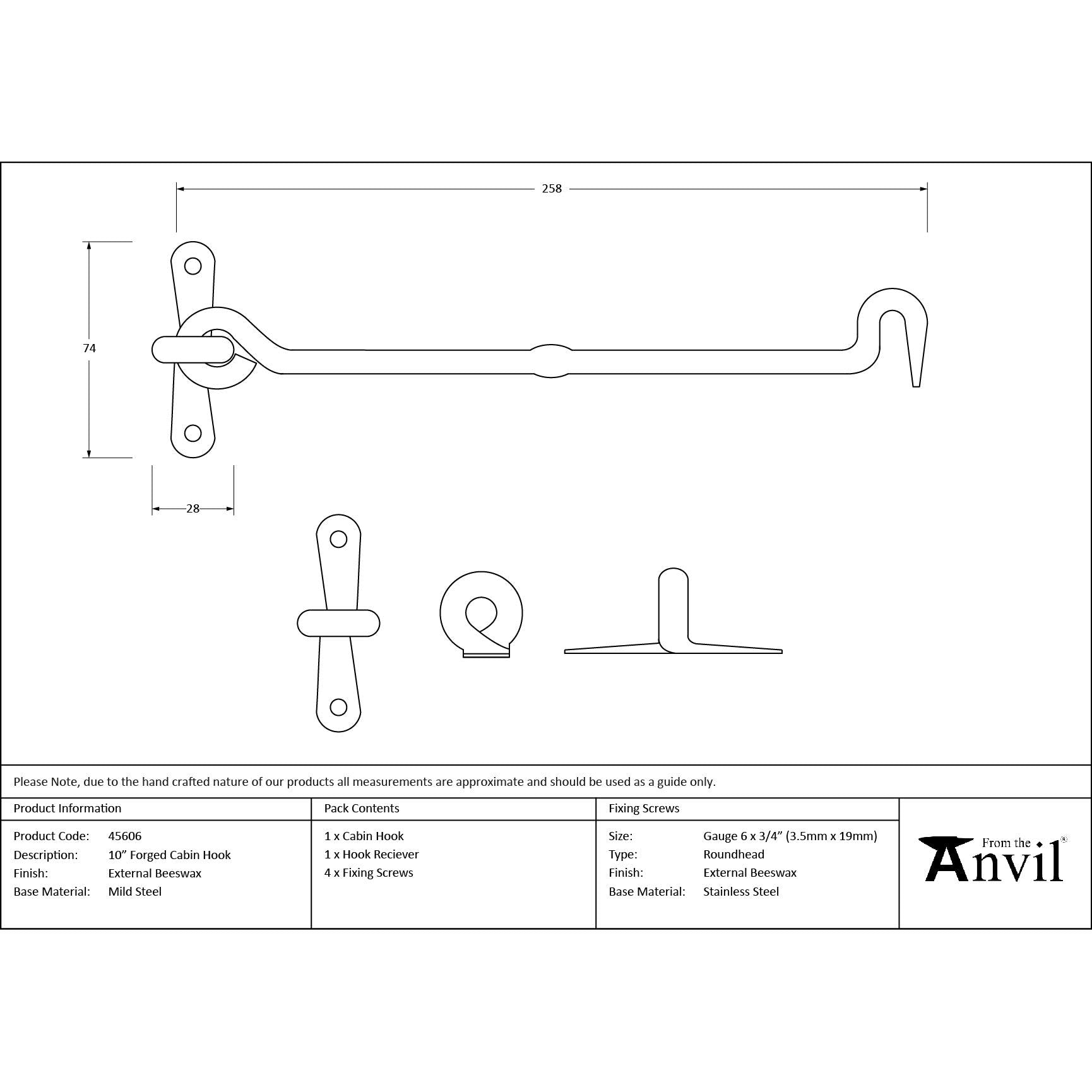 External Beeswax 10" Forged Cabin Hook | From The Anvil - Cabin Hooks - From The Anvil - Yester Home