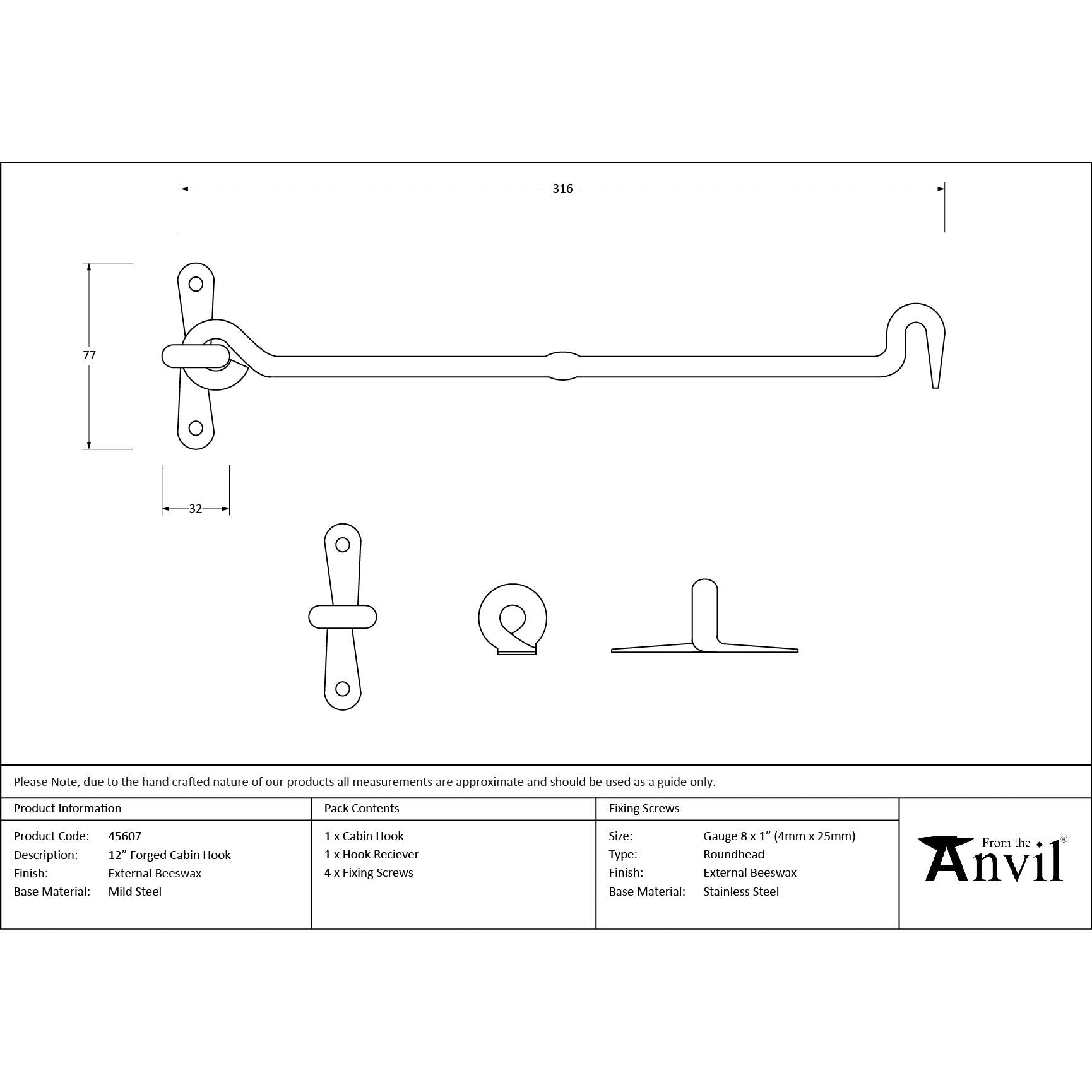 External Beeswax 12" Forged Cabin Hook | From The Anvil - Cabin Hooks - From The Anvil - Yester Home