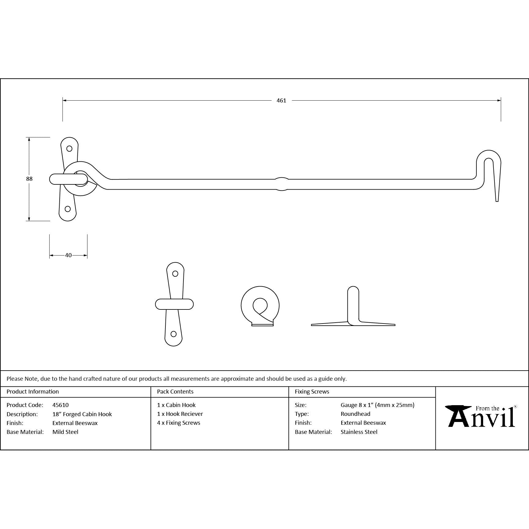 External Beeswax 18" Forged Cabin Hook | From The Anvil - Cabin Hooks - From The Anvil - Yester Home