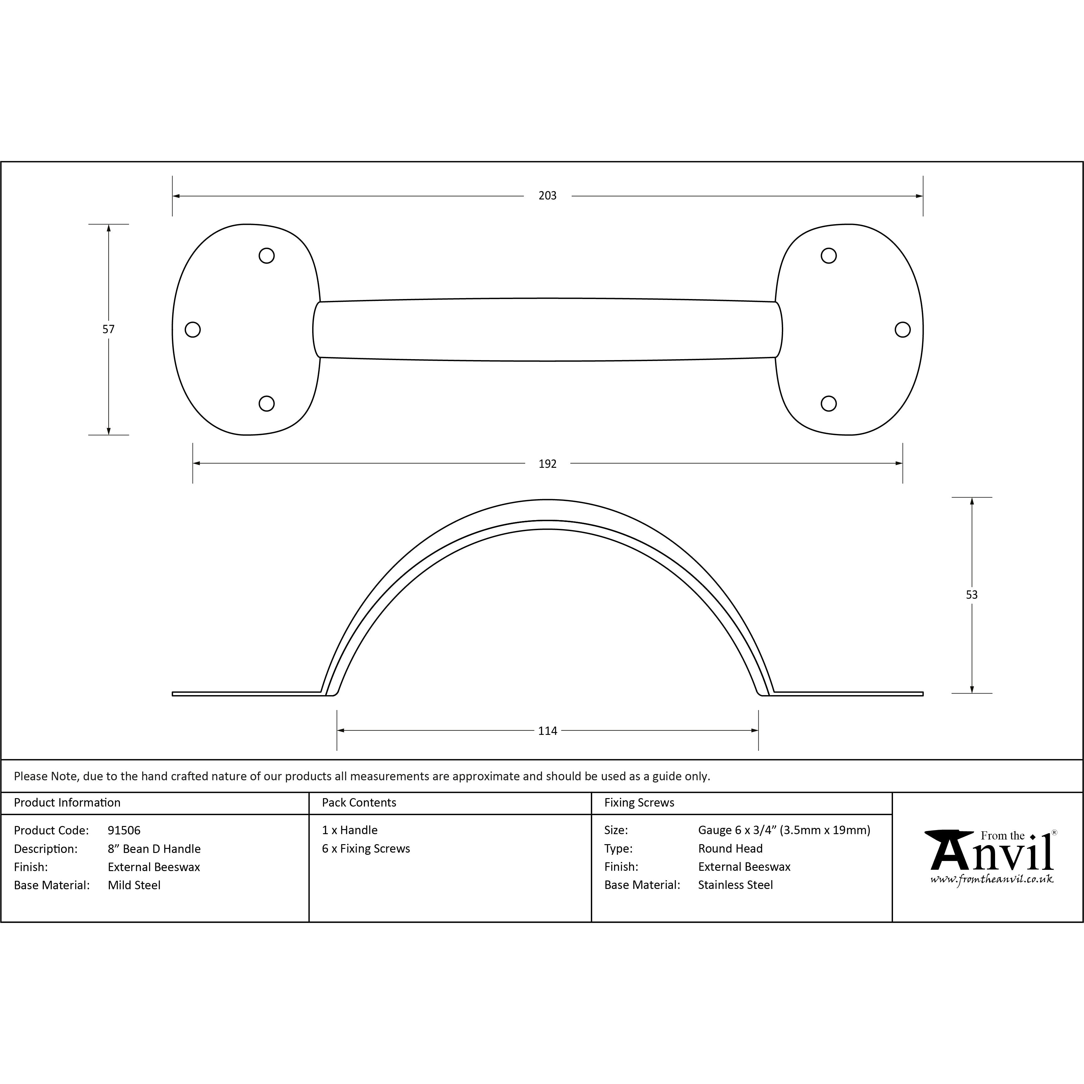 External Beeswax 8" Bean D Handle | From The Anvil-D Handles-Yester Home