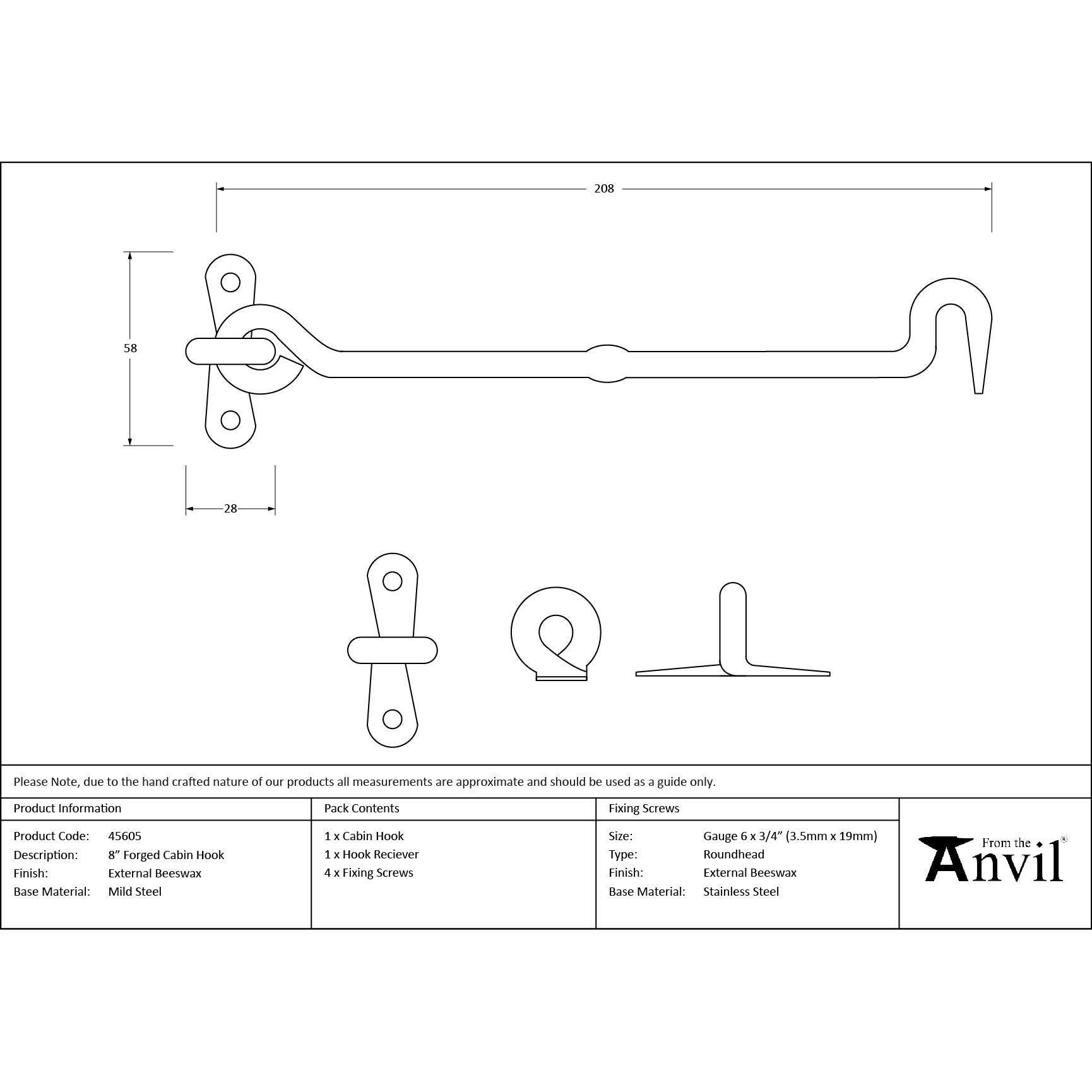 External Beeswax 8" Forged Cabin Hook | From The Anvil - Cabin Hooks - From The Anvil - Yester Home