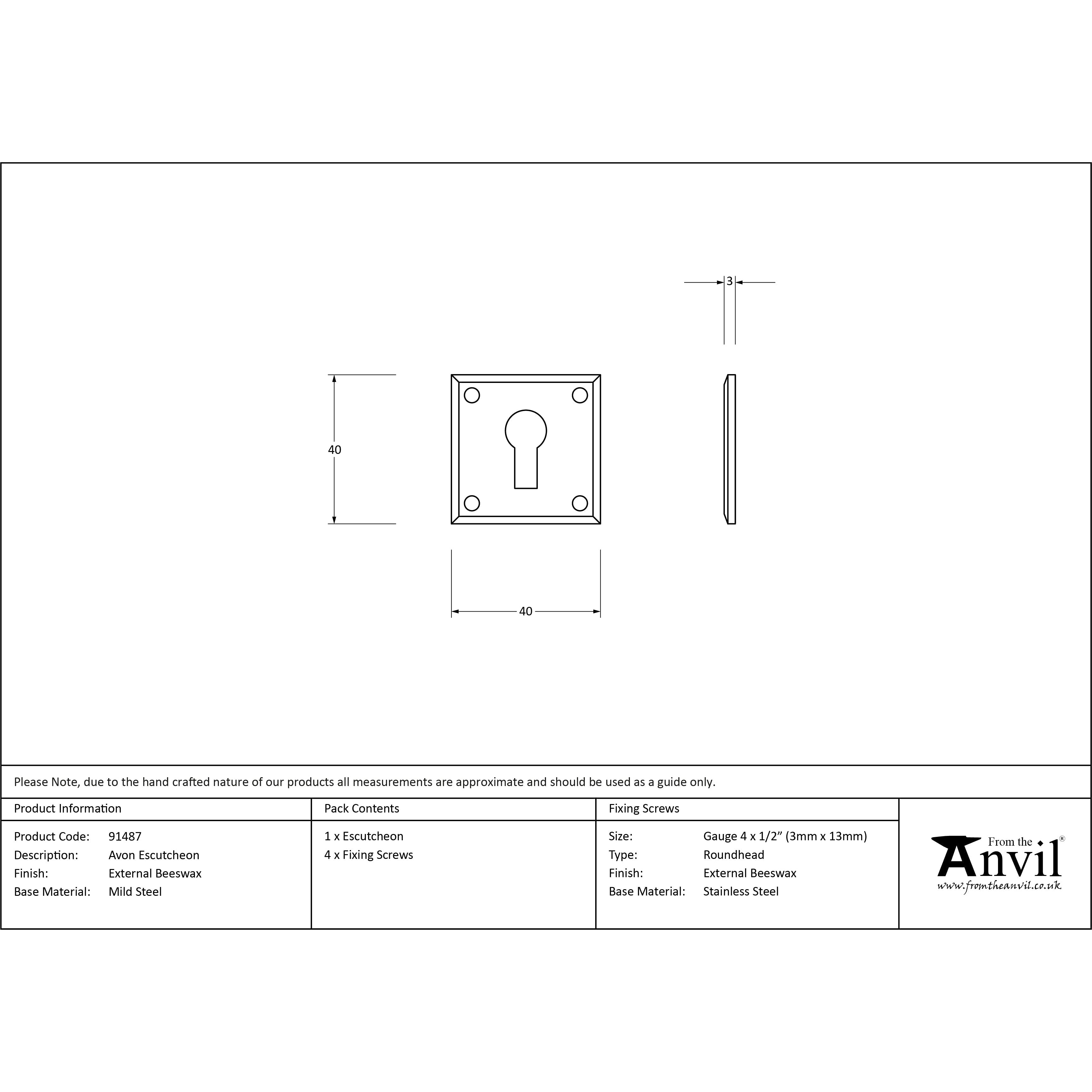 External Beeswax Avon Escutcheon | From The Anvil-Escutcheons-Yester Home