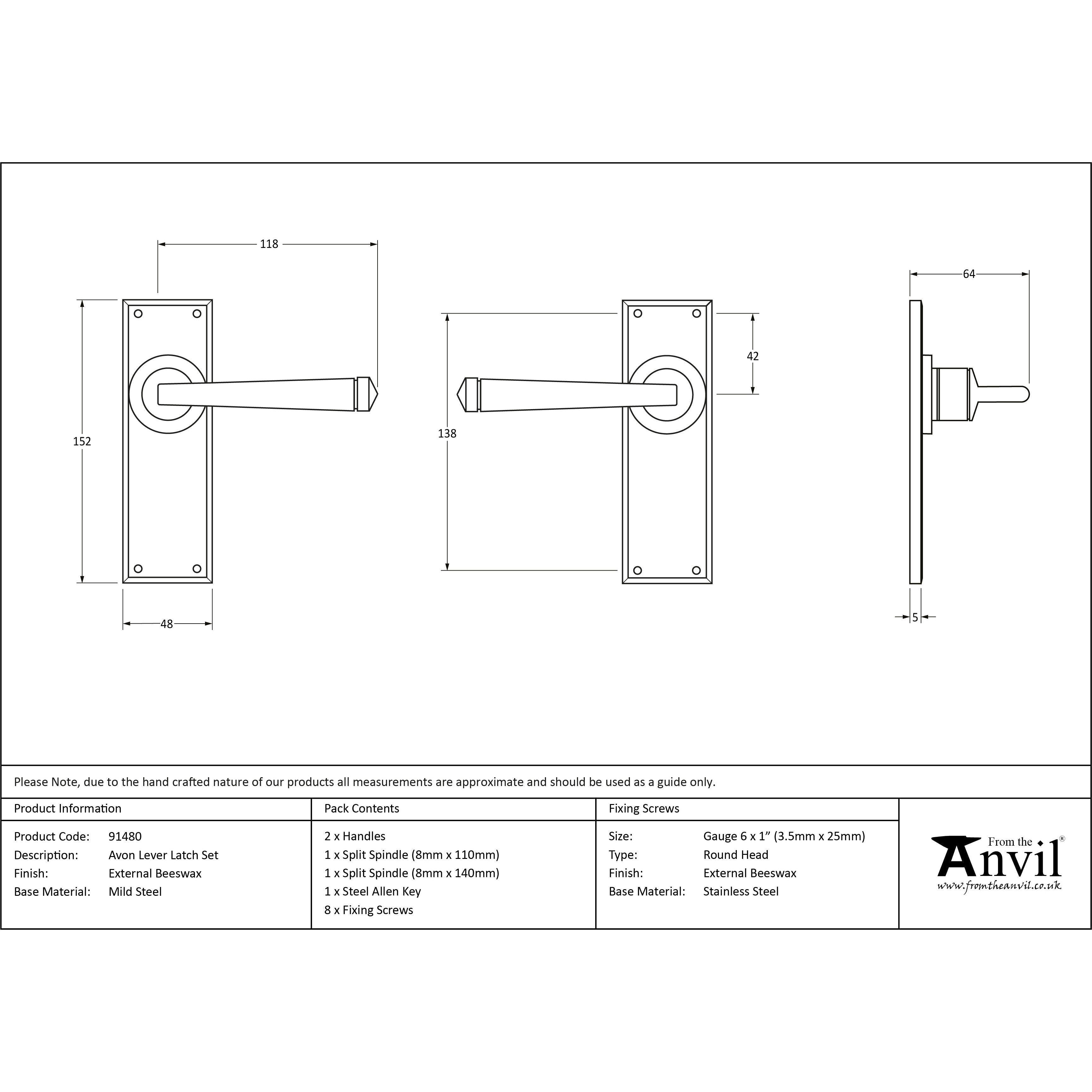 External Beeswax Avon Lever Latch Set | From The Anvil-Lever Latch-Yester Home