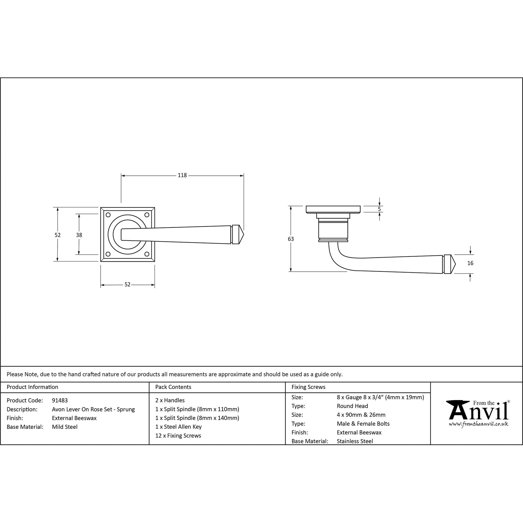 External Beeswax Avon Lever on Rose Set Sprung | From The Anvil - Lever on Rose - From The Anvil - Yester Home