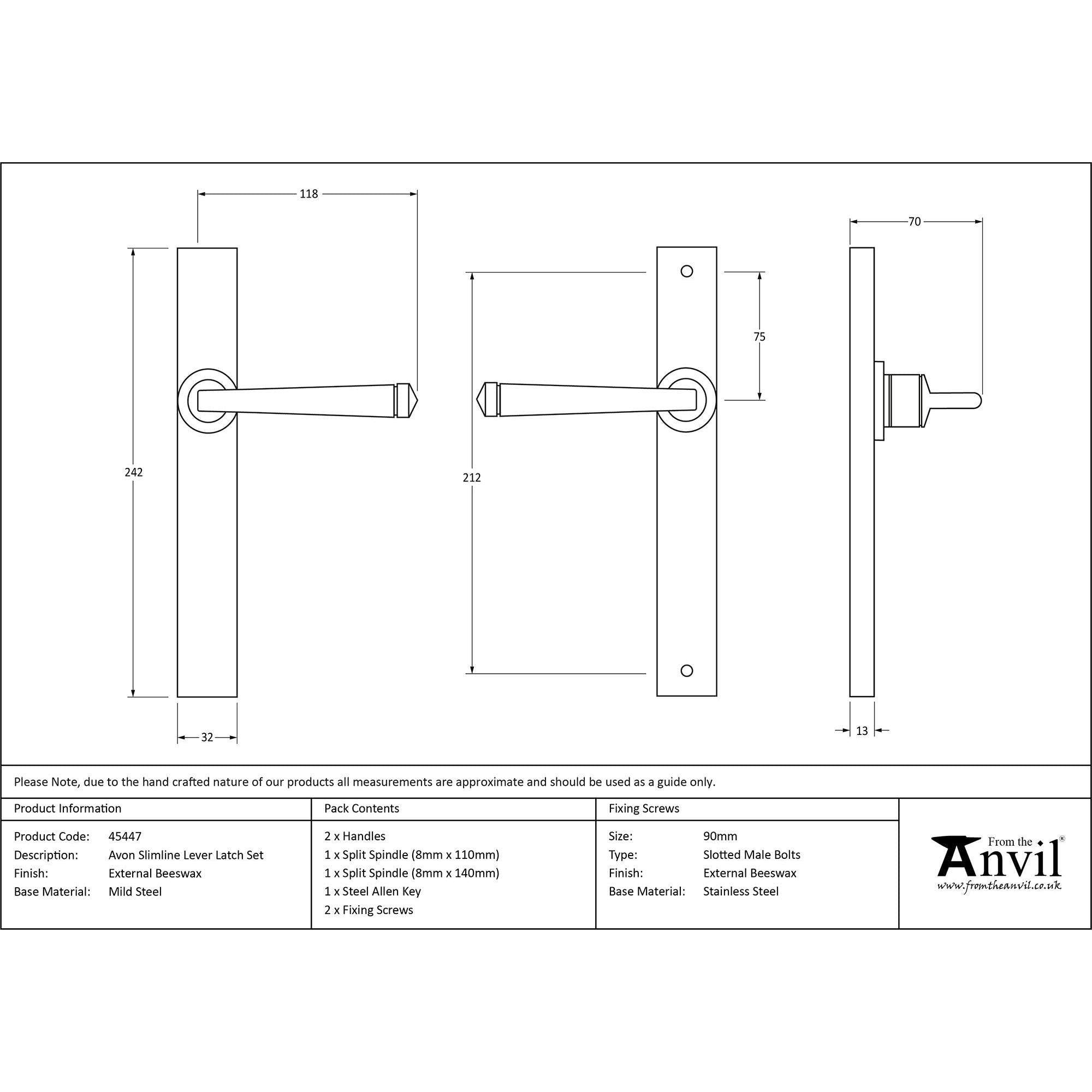 External Beeswax Avon Slimline Lever Latch Set | From The Anvil - Espagnolette - From The Anvil - Yester Home