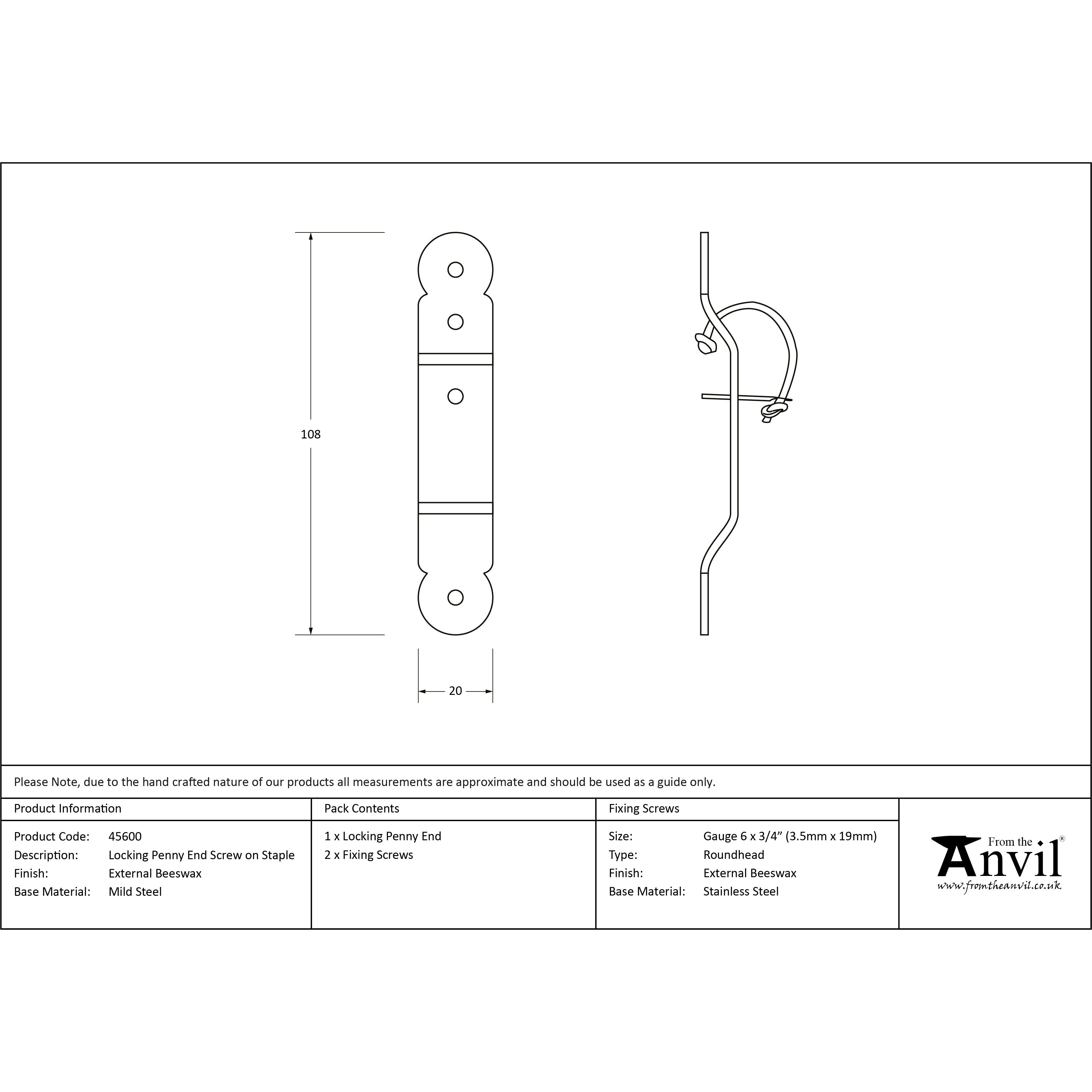 External Beeswax Locking Penny End Screw on Staple | From The Anvil-Yester Home