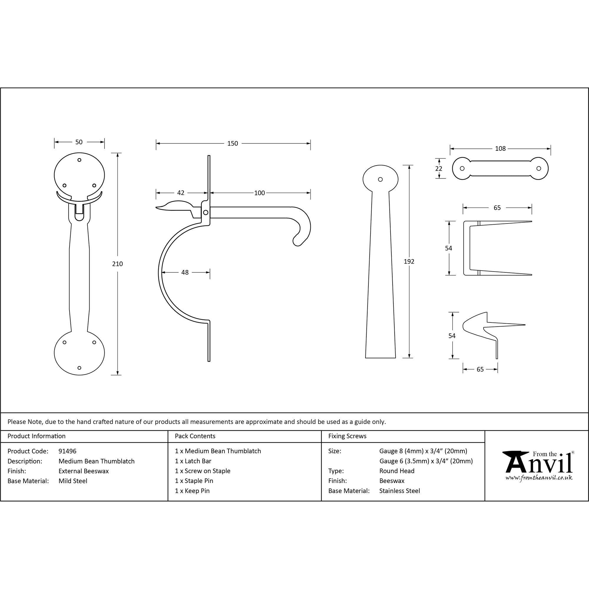 External Beeswax Medium Bean Thumblatch | From The Anvil - Thumblatches - From The Anvil - Yester Home