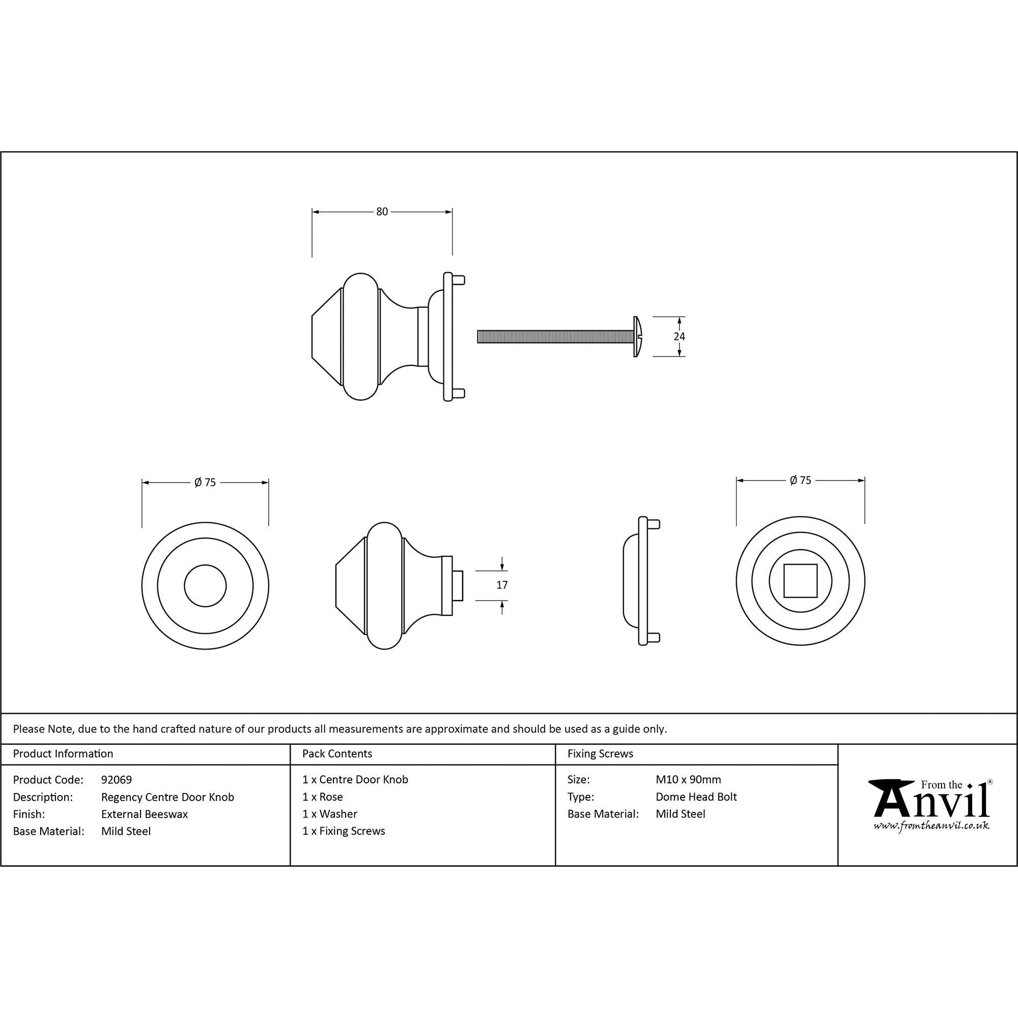 External Beeswax Regency Centre Door Knob | From The Anvil - Centre Door Knobs - From The Anvil - Yester Home