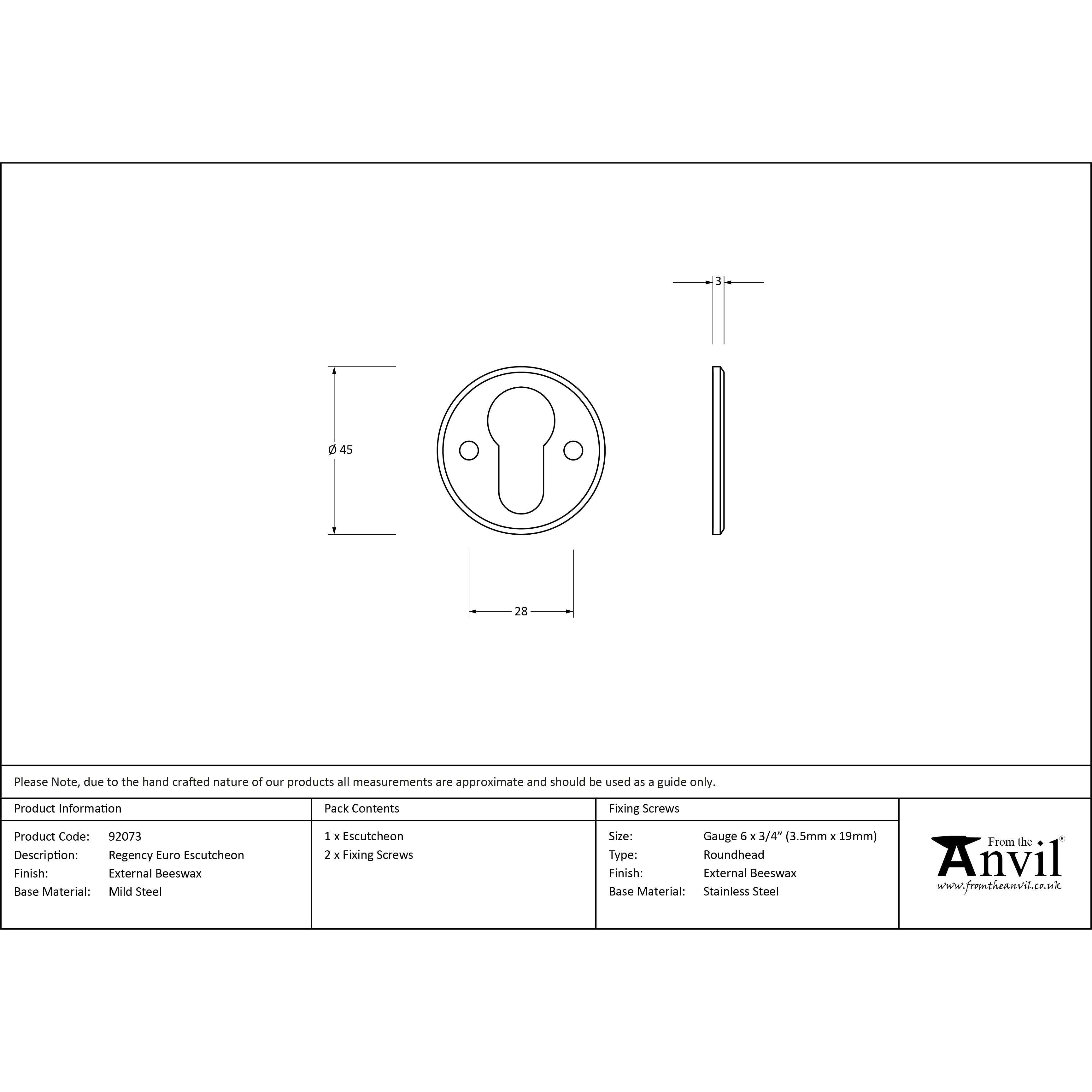 External Beeswax Regency Euro Escutcheon | From The Anvil-Euro Escutcheons-Yester Home