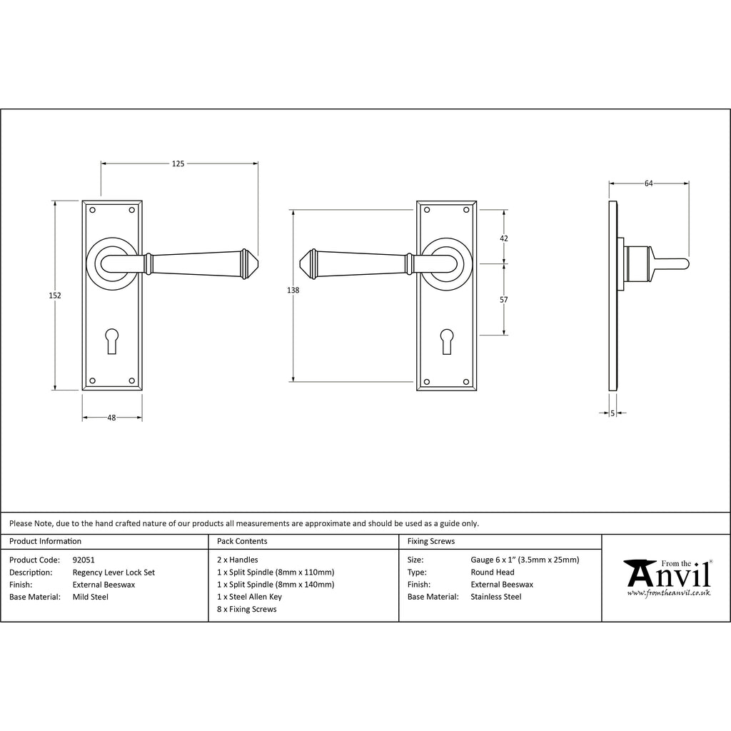 External Beeswax Regency Lever Lock Set | From The Anvil-Lever Lock-Yester Home