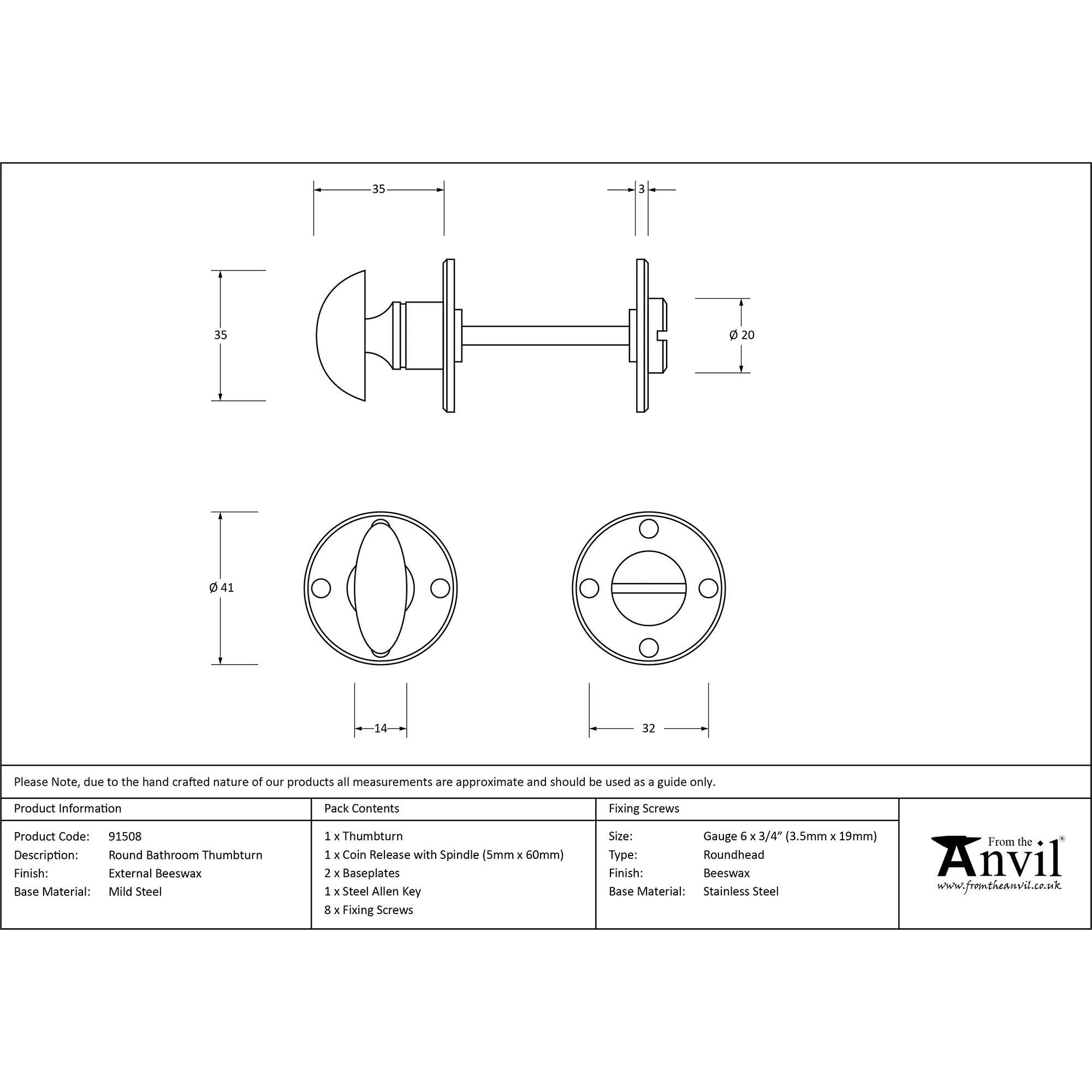 External Beeswax Round Bathroom Thumbturn | From The Anvil - Thumbturns - From The Anvil - Yester Home