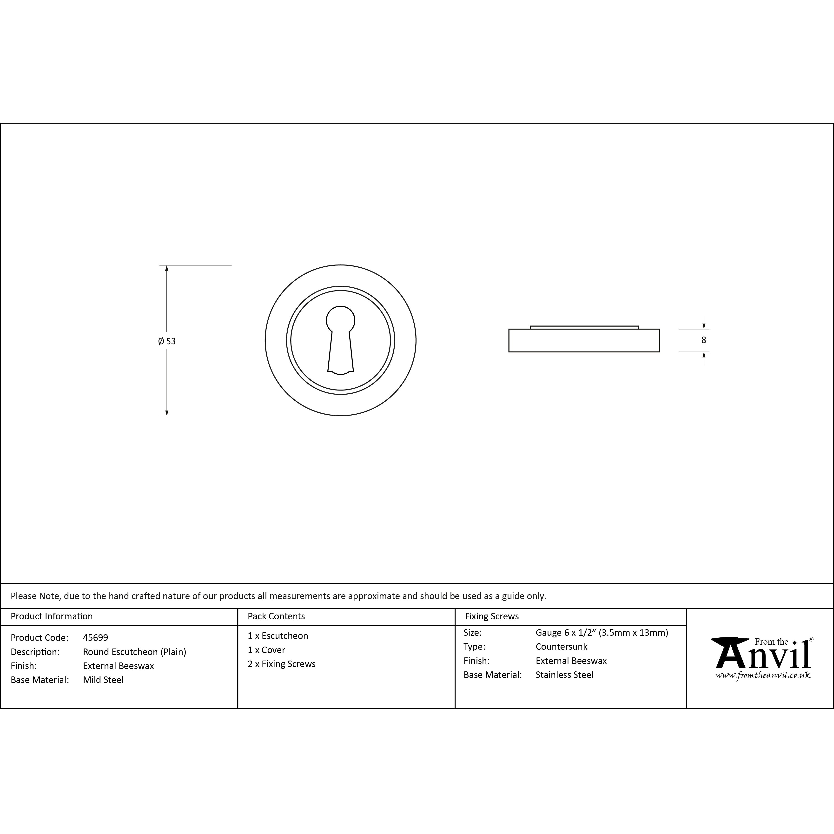 External Beeswax Round Escutcheon (Plain) | From The Anvil-Escutcheons-Yester Home