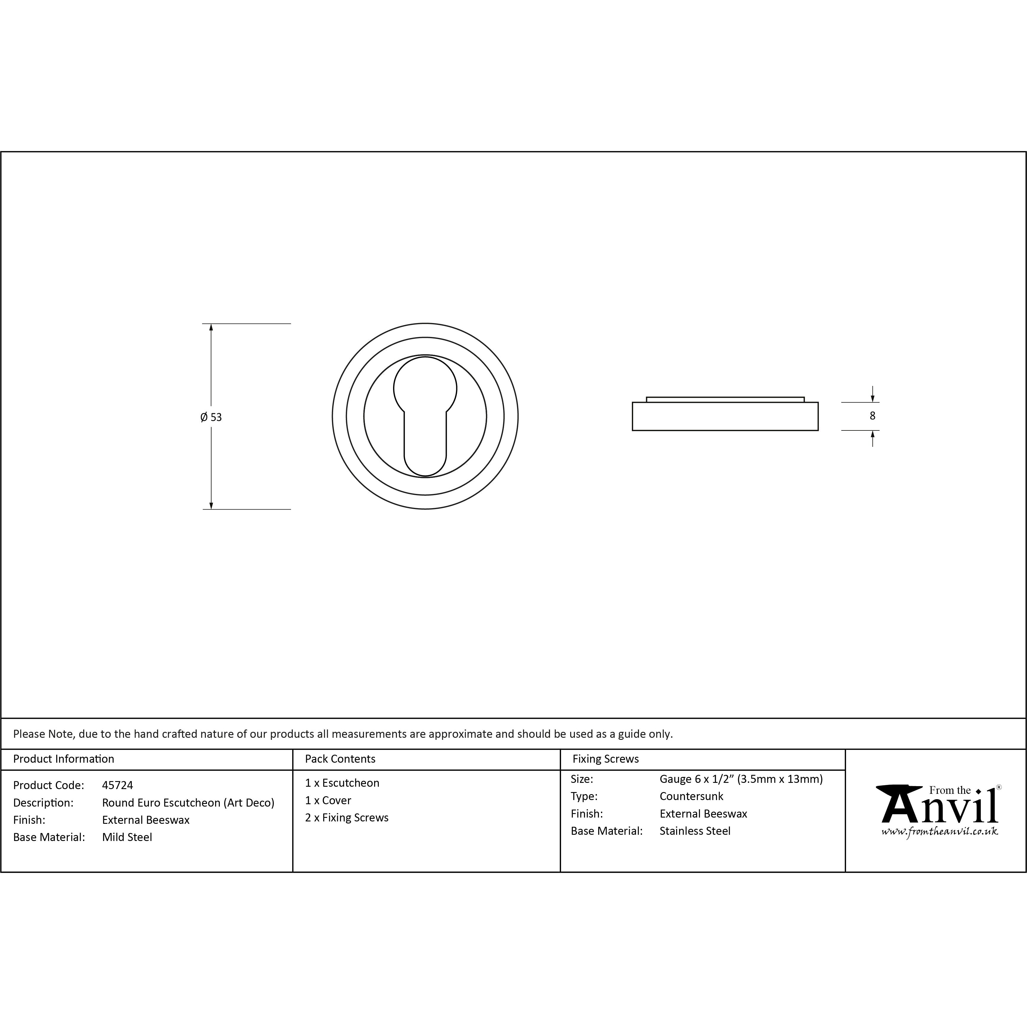 External Beeswax Round Euro Escutcheon (Art Deco) | From The Anvil-Euro Escutcheons-Yester Home
