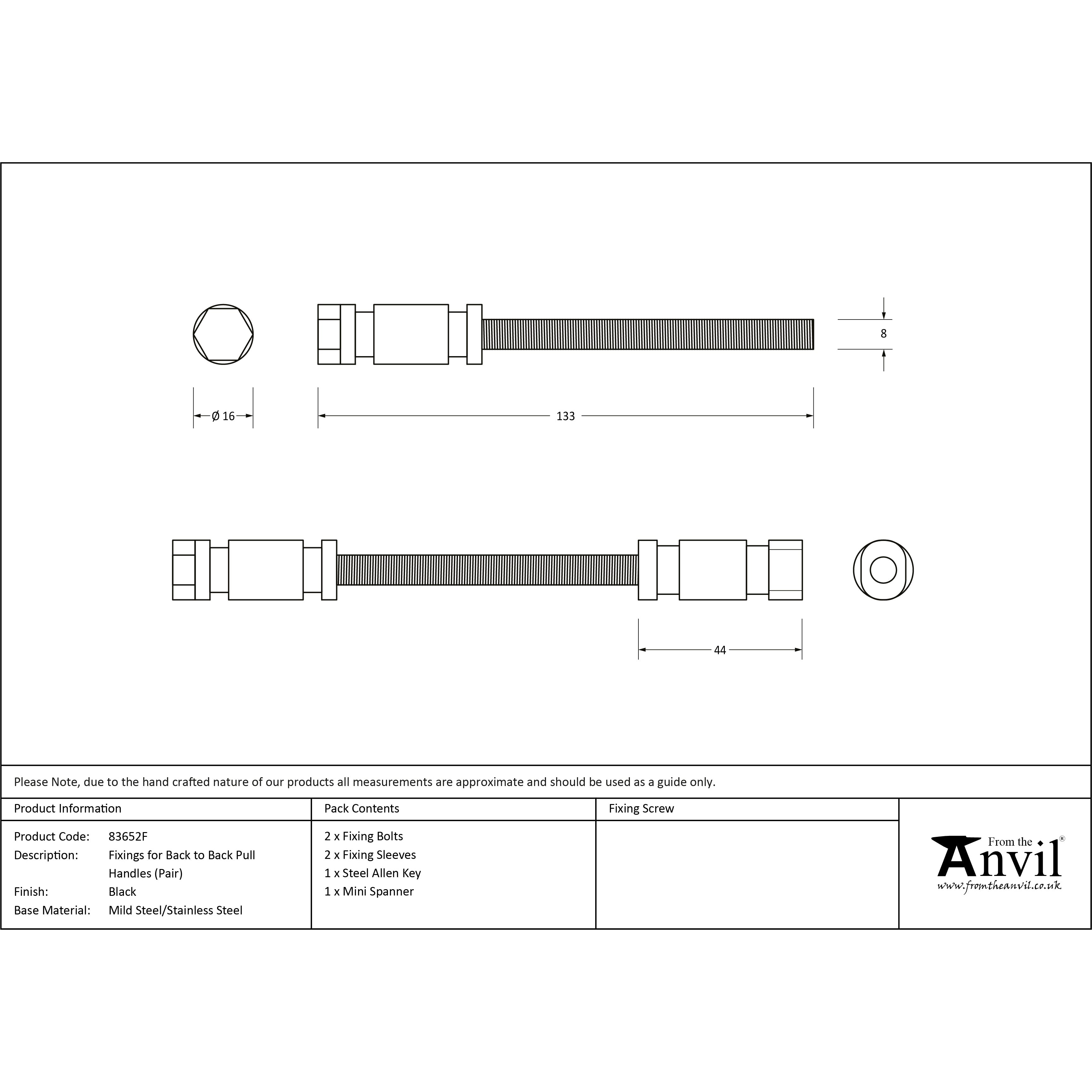 Fixings for back to back pull handles (pair) | From The Anvil-Pull Handles-Yester Home