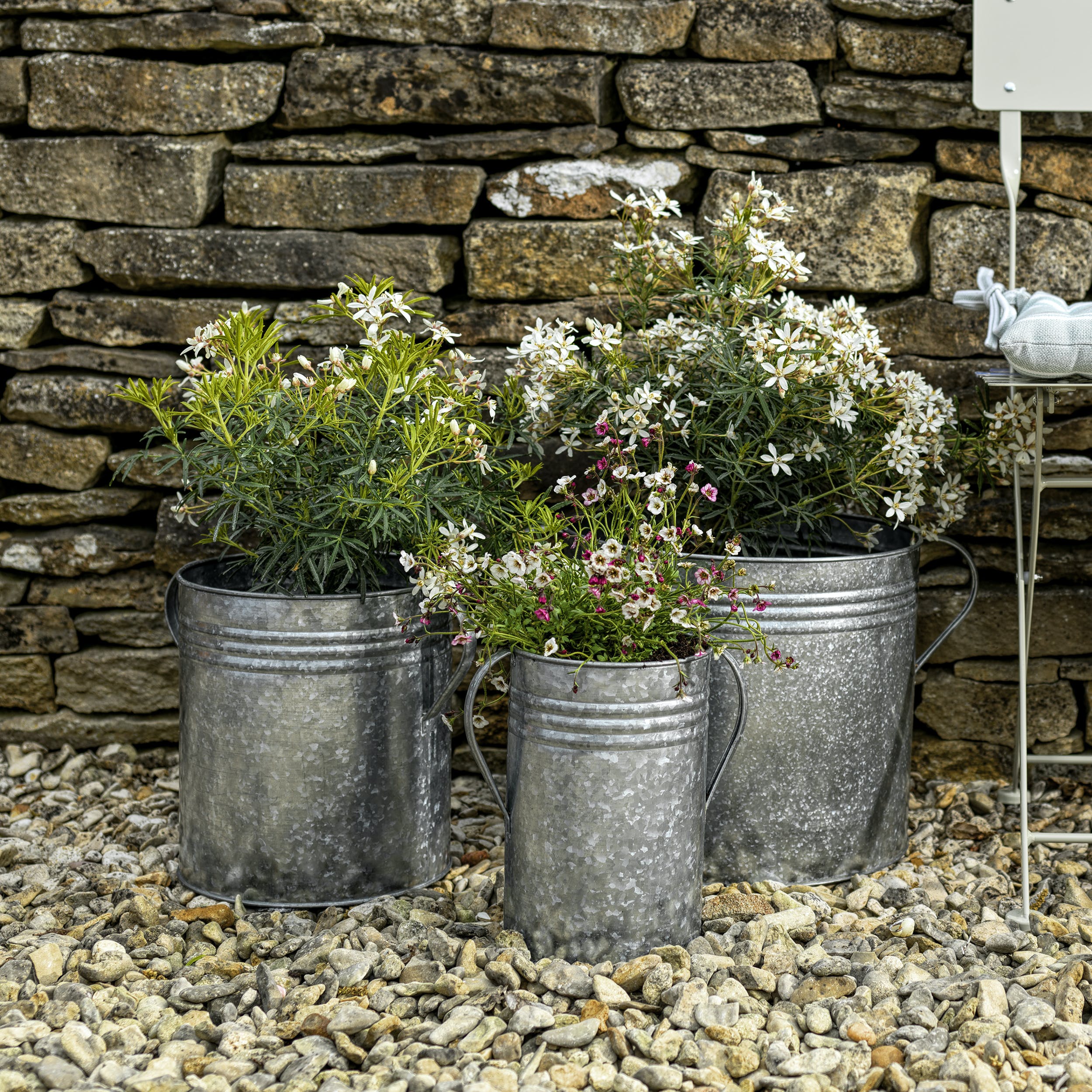 Galvanised Set Of 3 Planters-Planters-Yester Home