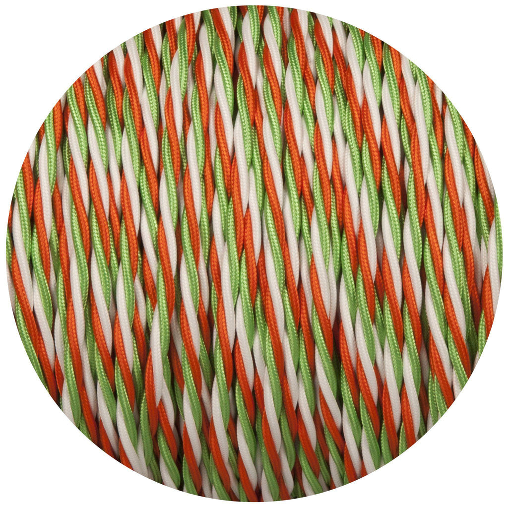 Green White & Orange Twisted Fabric Braided Cable-Fabric Cable-Yester Home