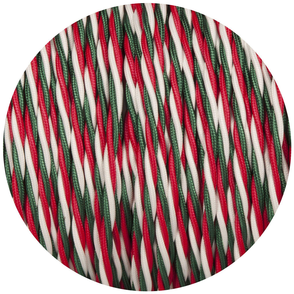 Green White & Red Twisted Fabric Braided Cable