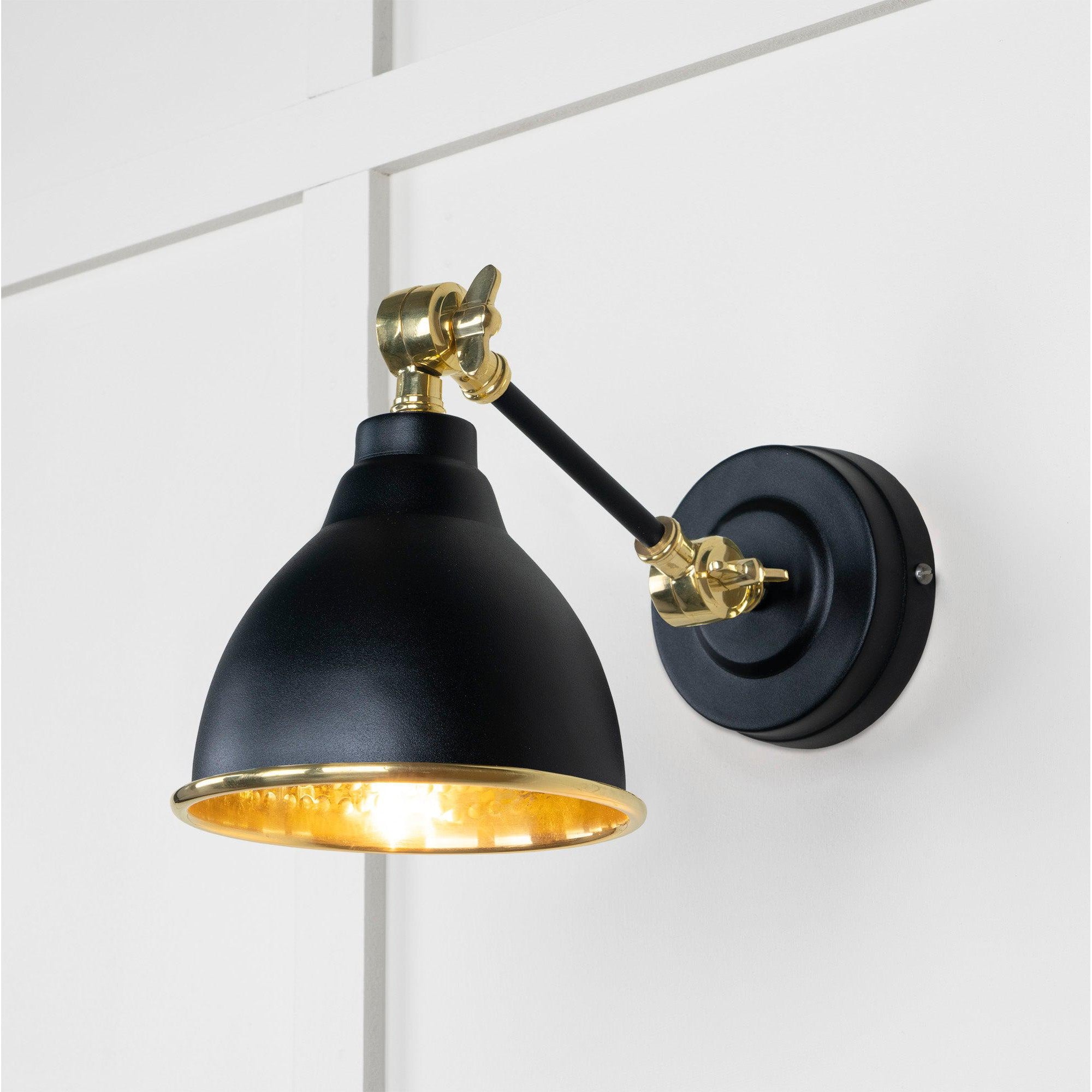Hammered Brass Brindley Wall Light in Elan Black | From The Anvil-Wall Lights-Yester Home