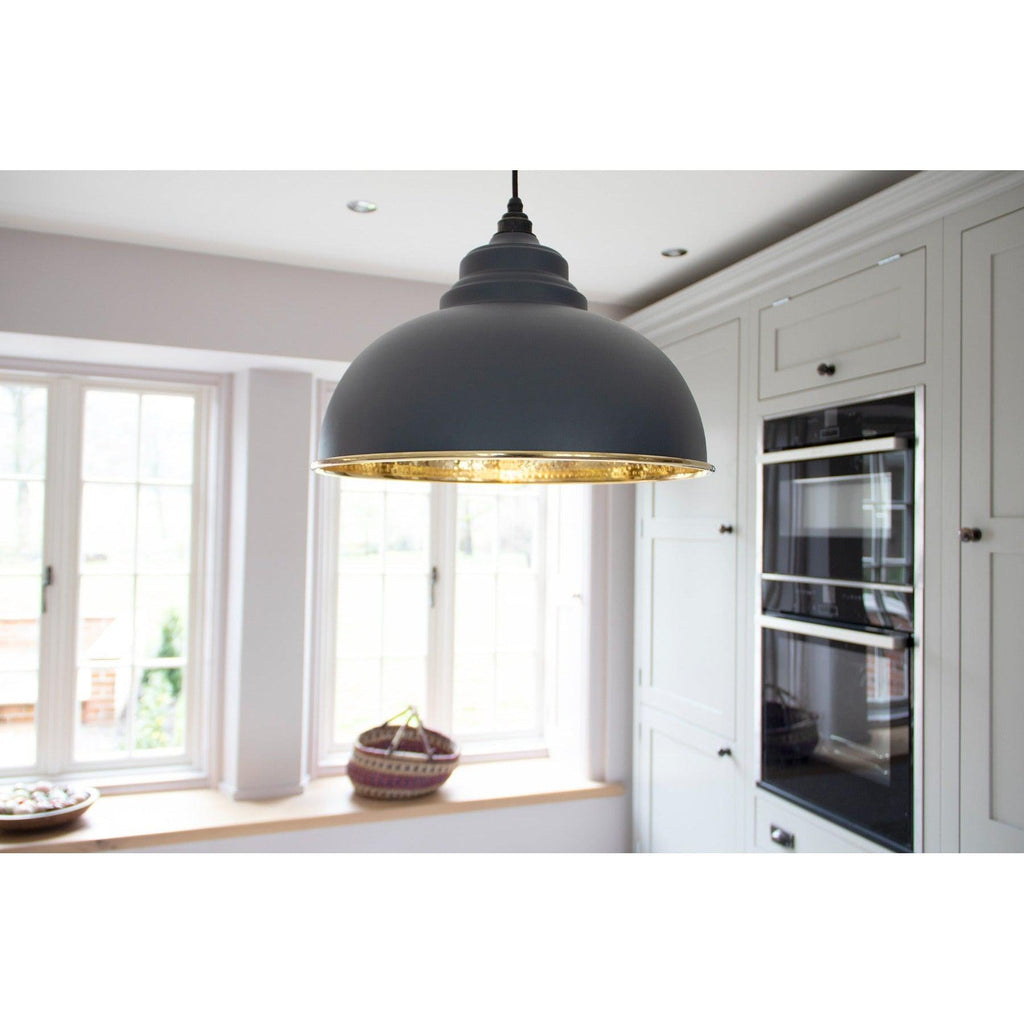 Hammered Brass Harborne Pendant in Slate | From The Anvil