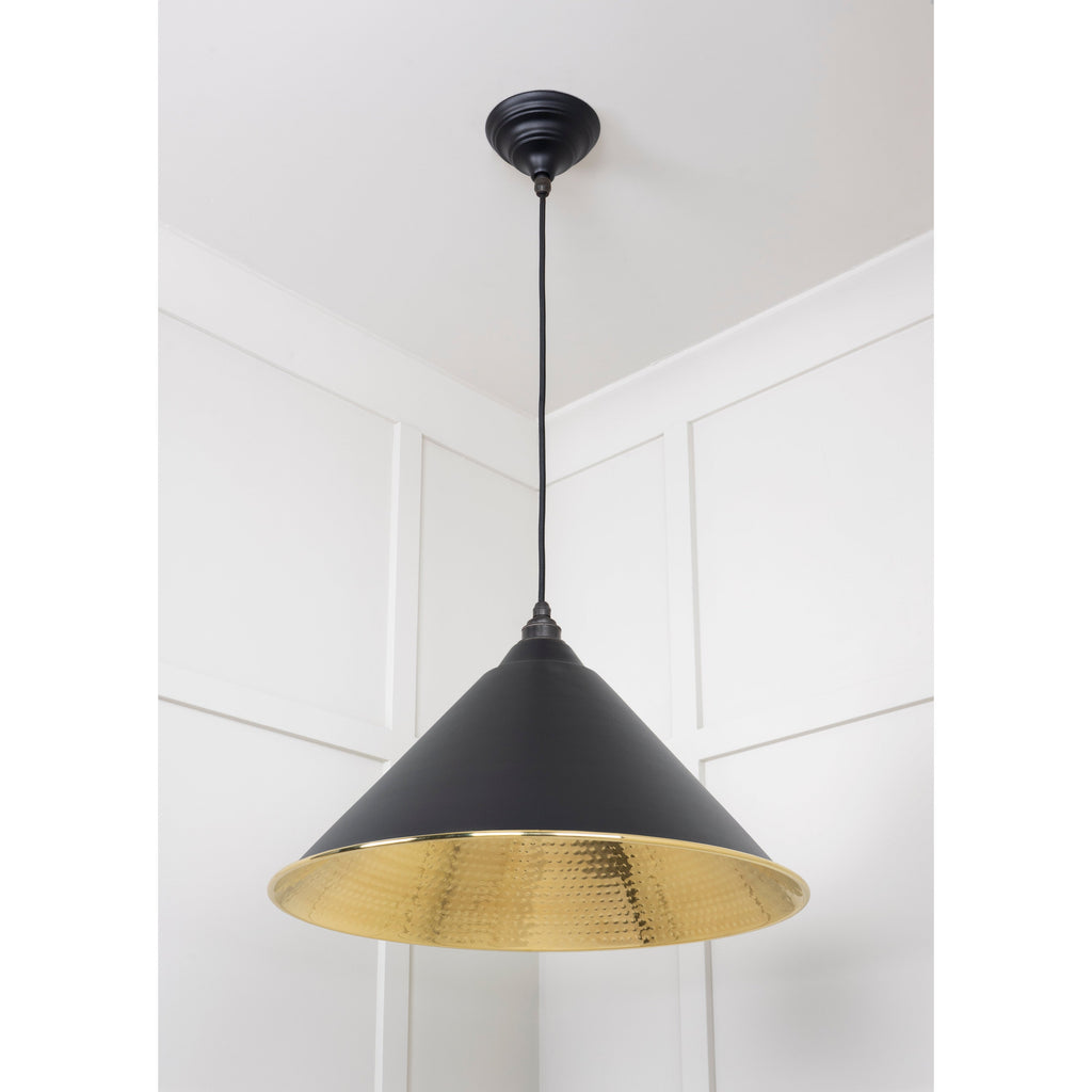 Hammered Brass Hockley Pendant in Elan Black | From The Anvil