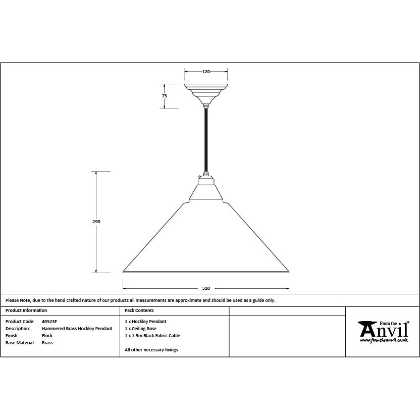 Hammered Brass Hockley Pendant in Flock | From The Anvil-Hockley-Yester Home