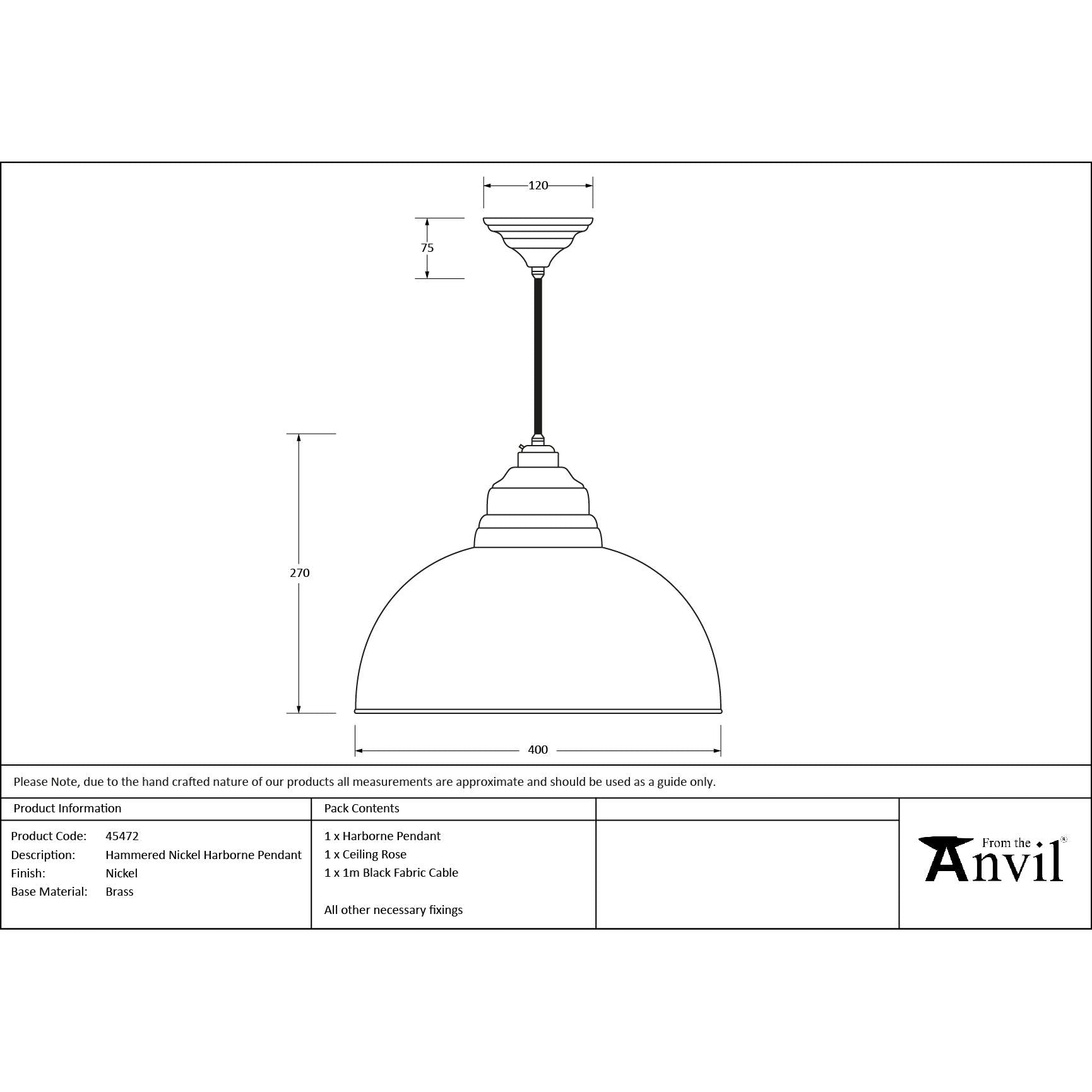 Hammered Nickel Harborne Pendant | From The Anvil - Harborne - From The Anvil - Yester Home