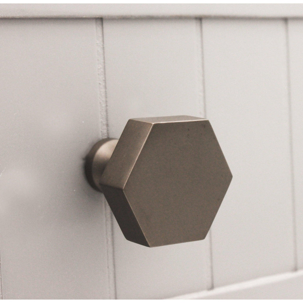 Hexagonal Cupboard Knob Gunmetal Grey - Cupboard Knobs - Spira Brass - Yester Home