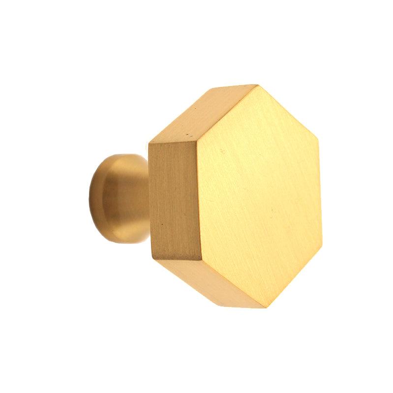 Hexagonal Cupboard Knob Satin Brass-Cupboard Knobs-Yester Home