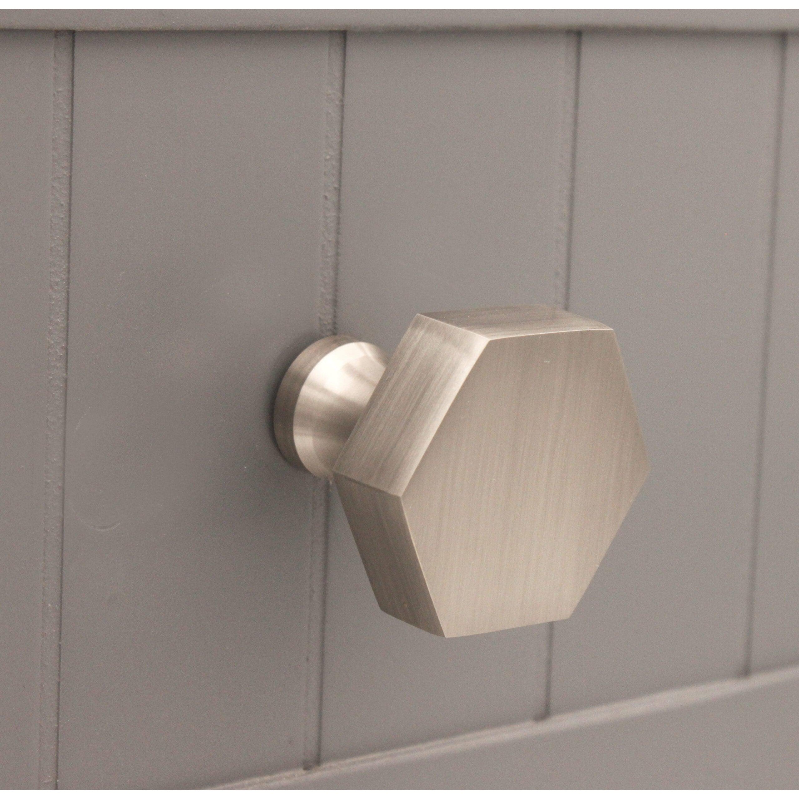 Hexagonal Cupboard Knob Satin Silver-Cupboard Knobs-Yester Home