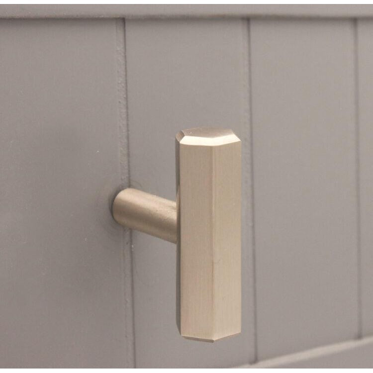 Hexagonal T bar Cupboard Pull Satin Silver-Cupboard Pulls-Yester Home