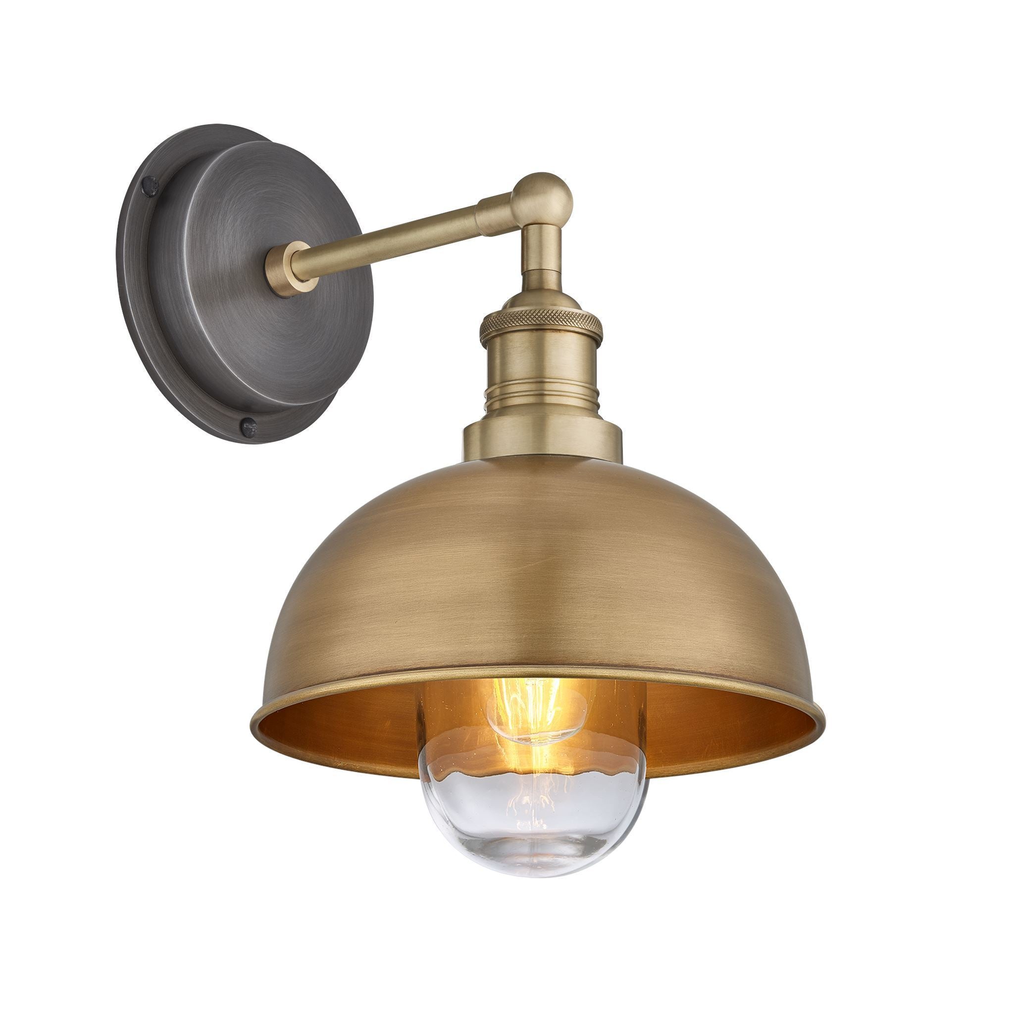 Industville Brooklyn Outdoor & Bathroom Dome Wall Light - 8 Inch - Brass-Outdoor Lighting-Yester Home