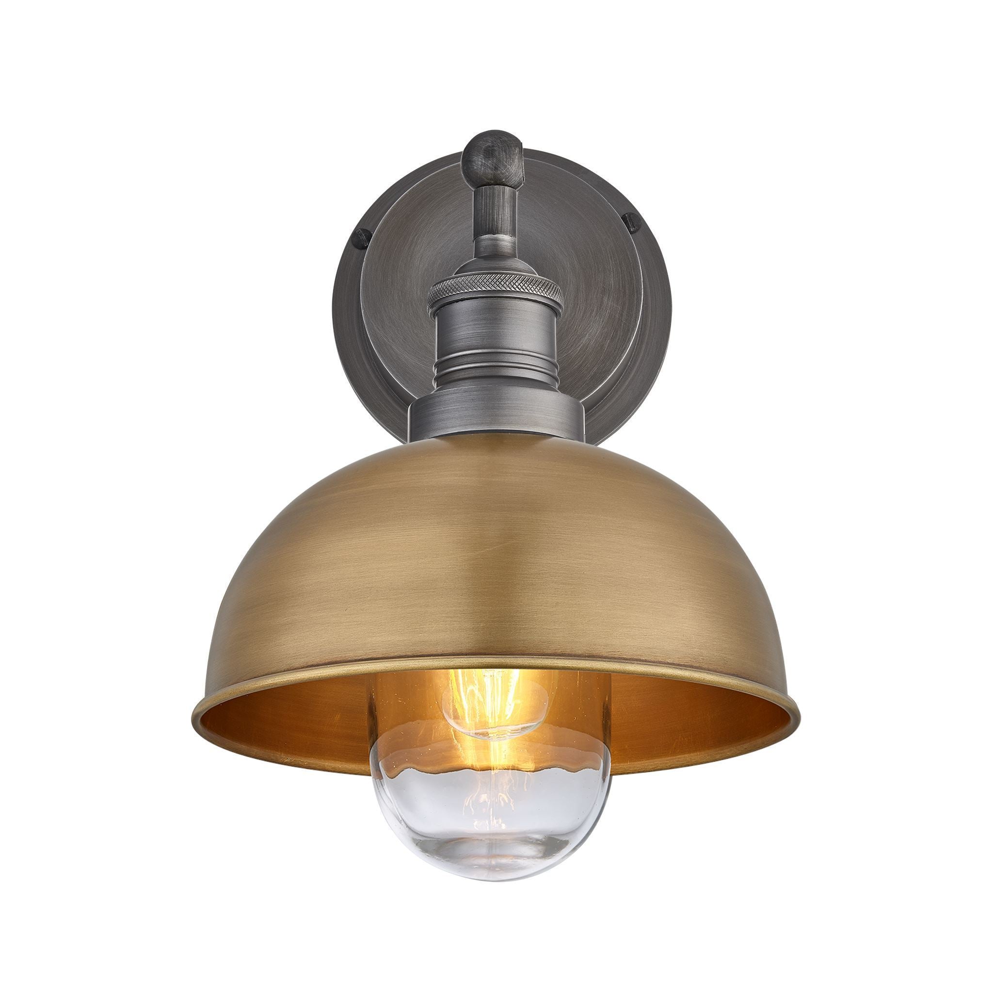 Industville Brooklyn Outdoor & Bathroom Dome Wall Light - 8 Inch - Brass-Outdoor Lighting-Yester Home