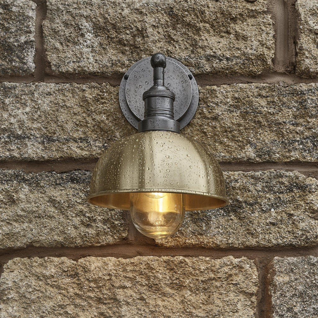 Industville Brooklyn Outdoor & Bathroom Dome Wall Light - 8 Inch - Brass-Outdoor Lighting-Yester Home
