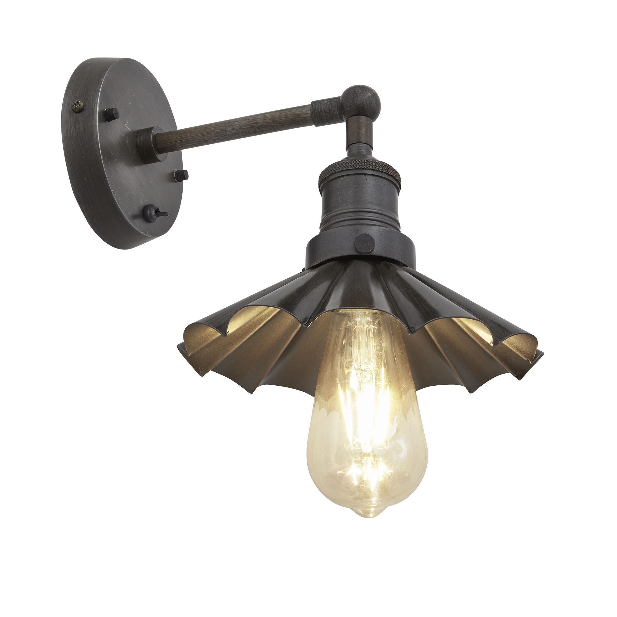 Industville Brooklyn Umbrella Wall Light - 8 Inch - Pewter-Wall Lights-Yester Home