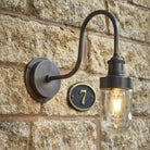 Industville Swan Neck Outdoor & Bathroom Wall Light - Pewter - Tube Glass-Outdoor Lighting-Yester Home