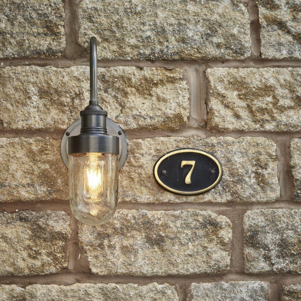 Industville Swan Neck Outdoor & Bathroom Wall Light - Pewter - Tube Glass-Outdoor Lighting-Yester Home