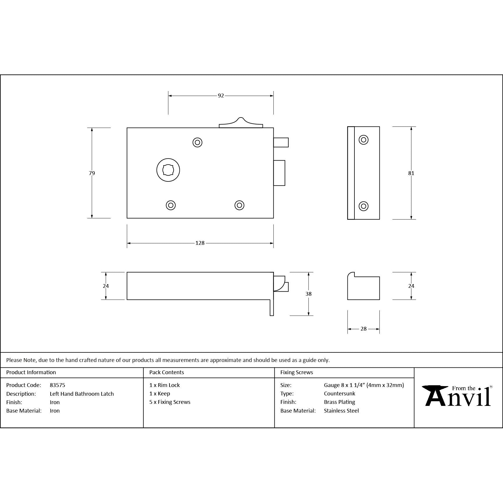 Iron Left Hand Bathroom Latch | From The Anvil - Rim Locks & Latches - From The Anvil - Yester Home