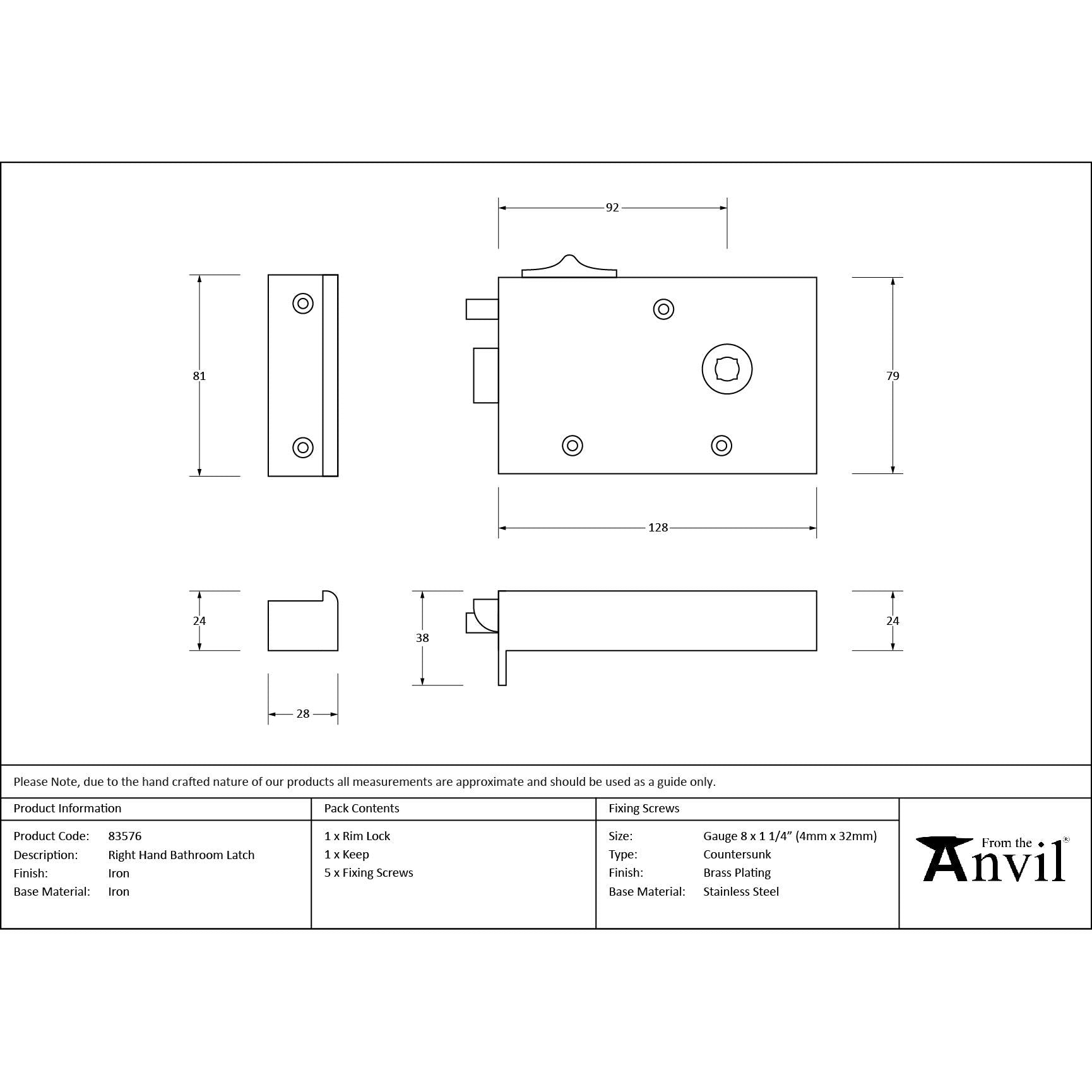 Iron Right Hand Bathroom Latch | From The Anvil - Rim Locks & Latches - From The Anvil - Yester Home