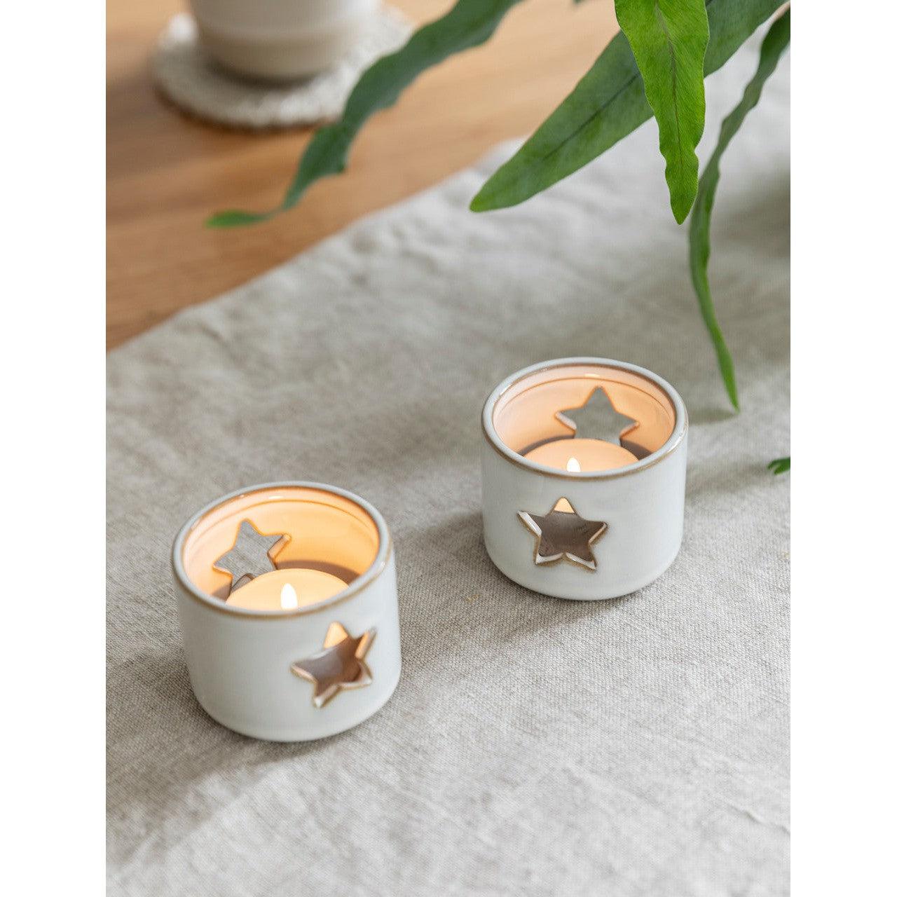Ithaca Tealight Holders Set of 2 White - Candle Holders - Garden Trading - Yester Home