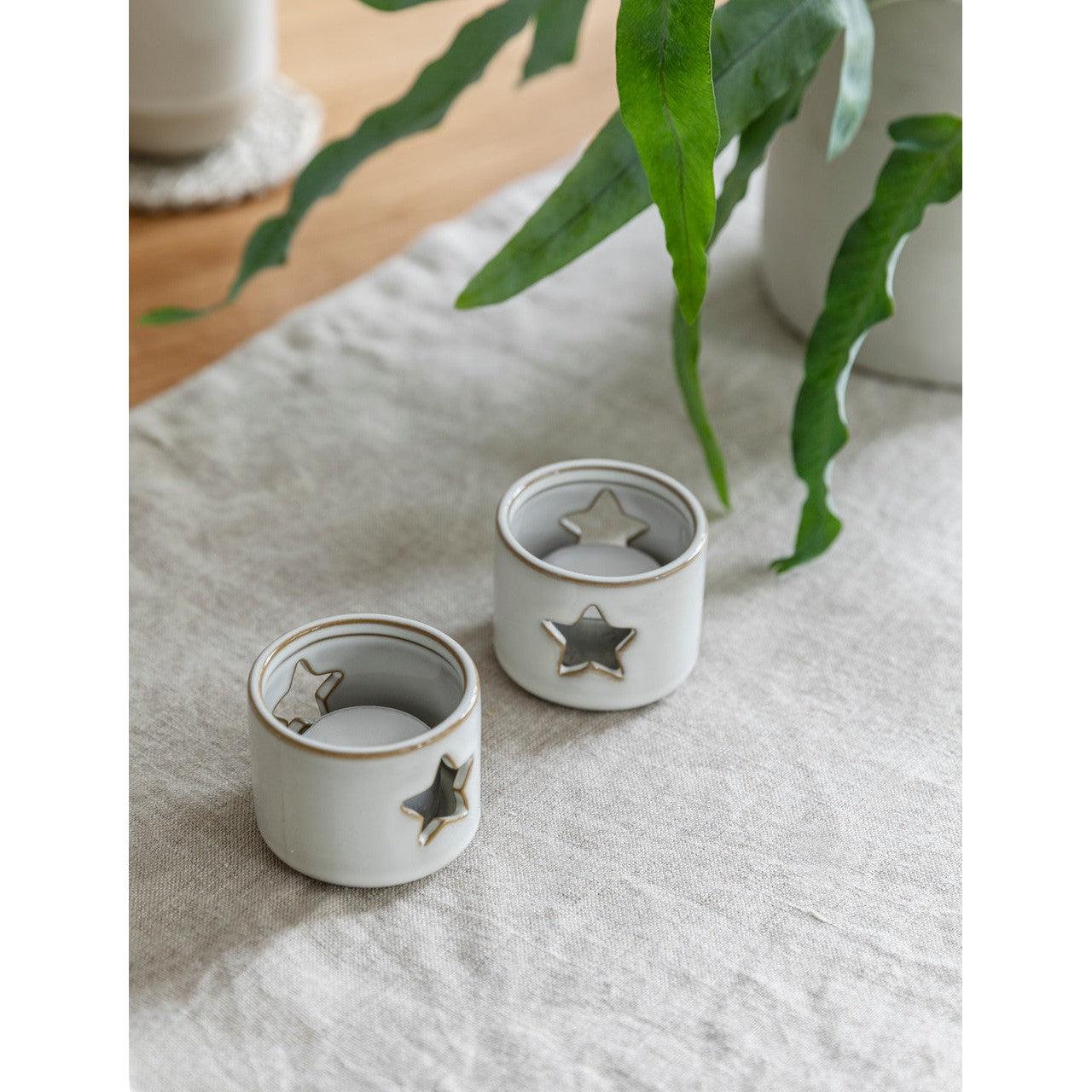 Ithaca Tealight Holders Set of 2 White - Candle Holders - Garden Trading - Yester Home