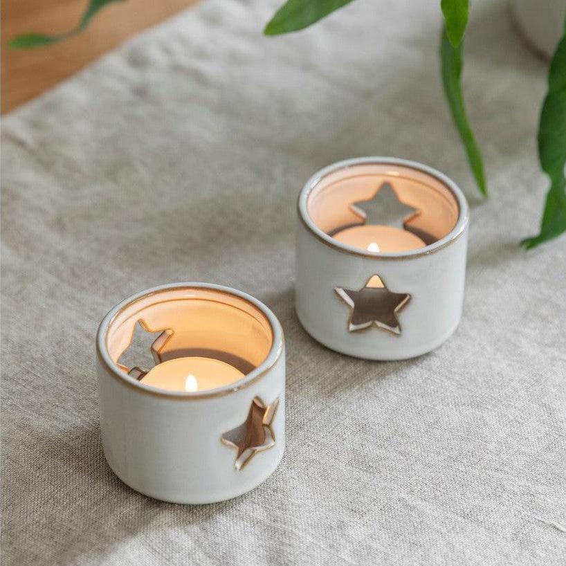 Ithaca Tealight Holders Set of 2 White - Candle Holders - Garden Trading - Yester Home
