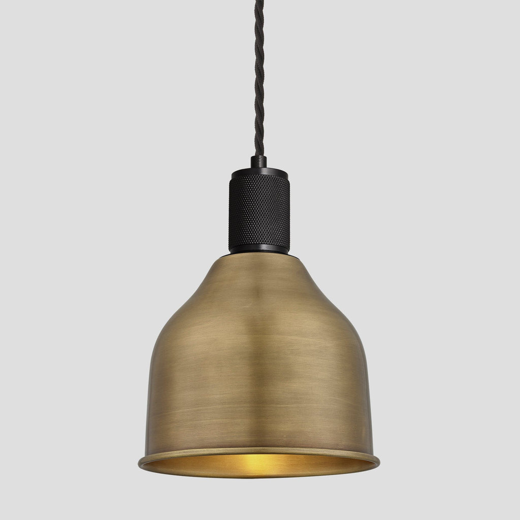 Knurled Cone Pendant Light - 7 Inch - Brass-Ceiling Lights-Yester Home