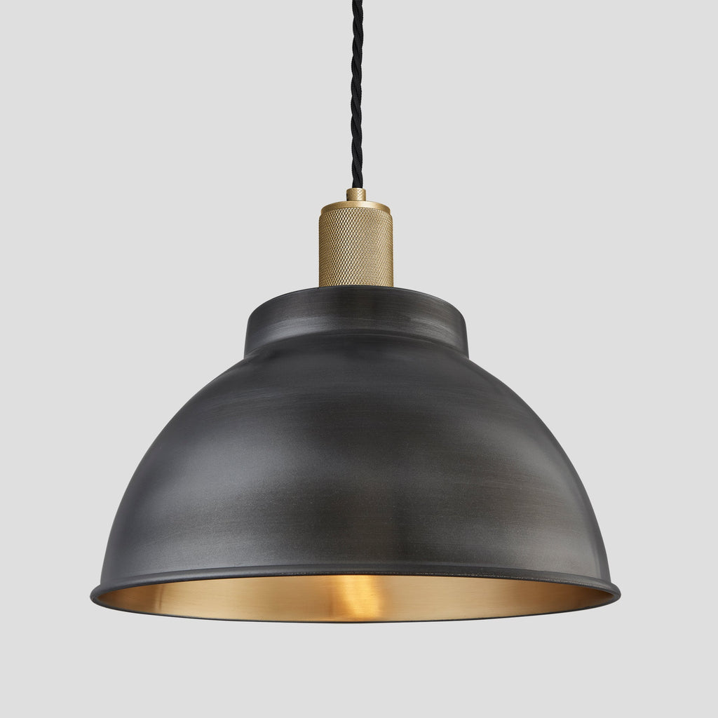 Knurled Dome Pendant - 13 Inch - Pewter & Brass-Ceiling Lights-Yester Home