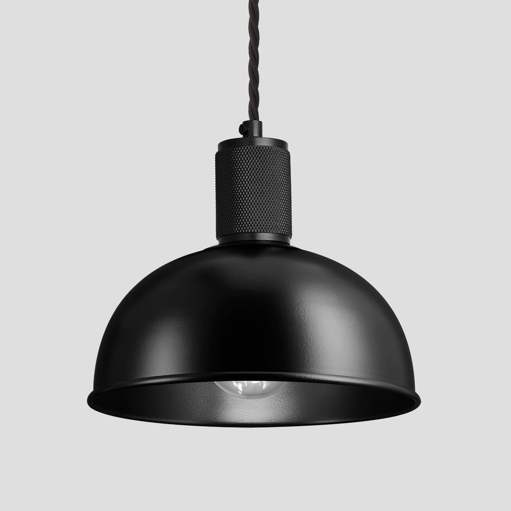 Knurled Dome Pendant Light - 8 Inch - Black-Ceiling Lights-Yester Home