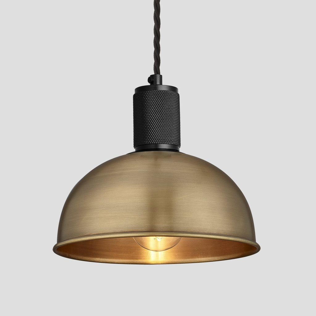 Knurled Dome Pendant Light - 8 Inch - Brass-Ceiling Lights-Yester Home