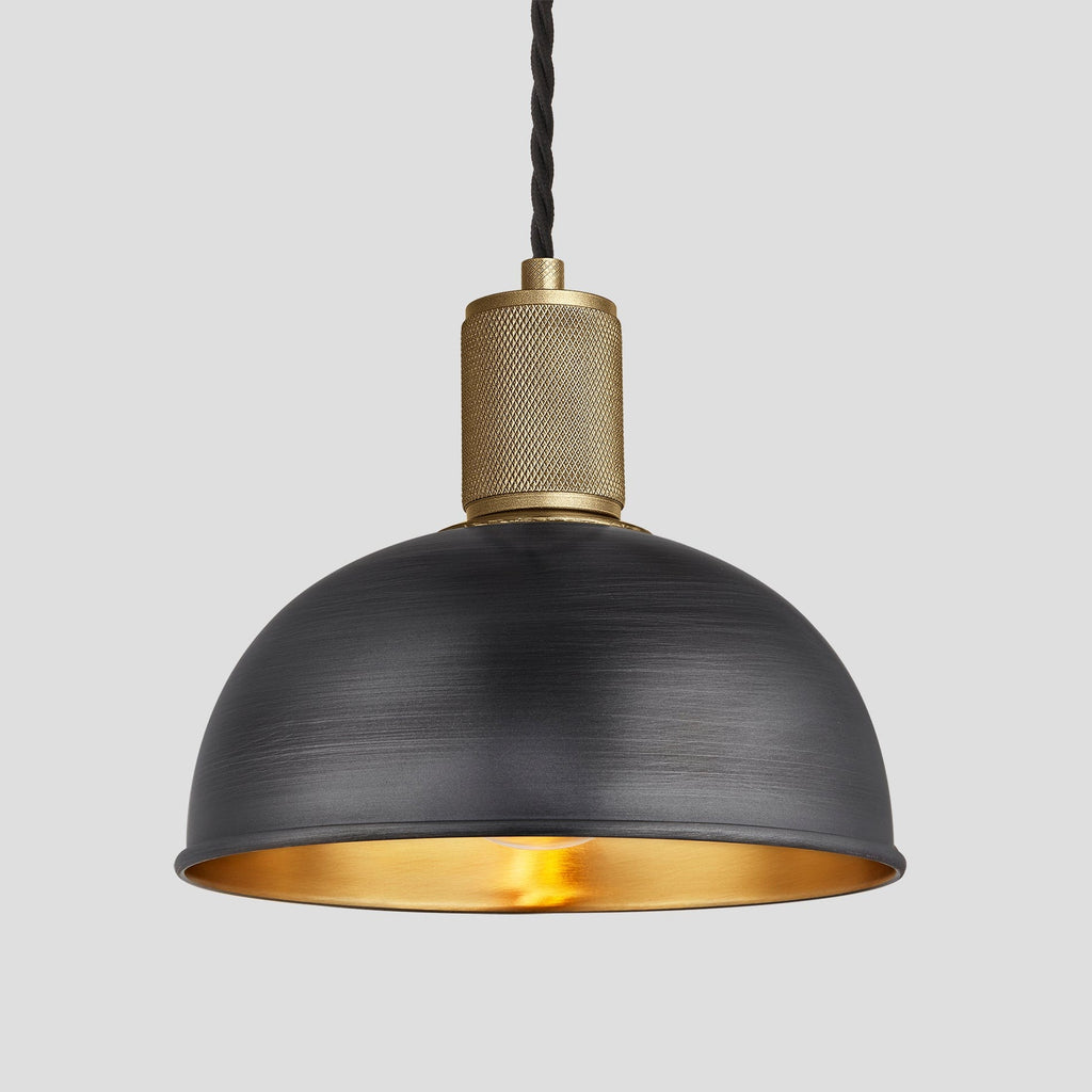 Knurled Dome Pendant Light - 8 Inch - Pewter & Brass